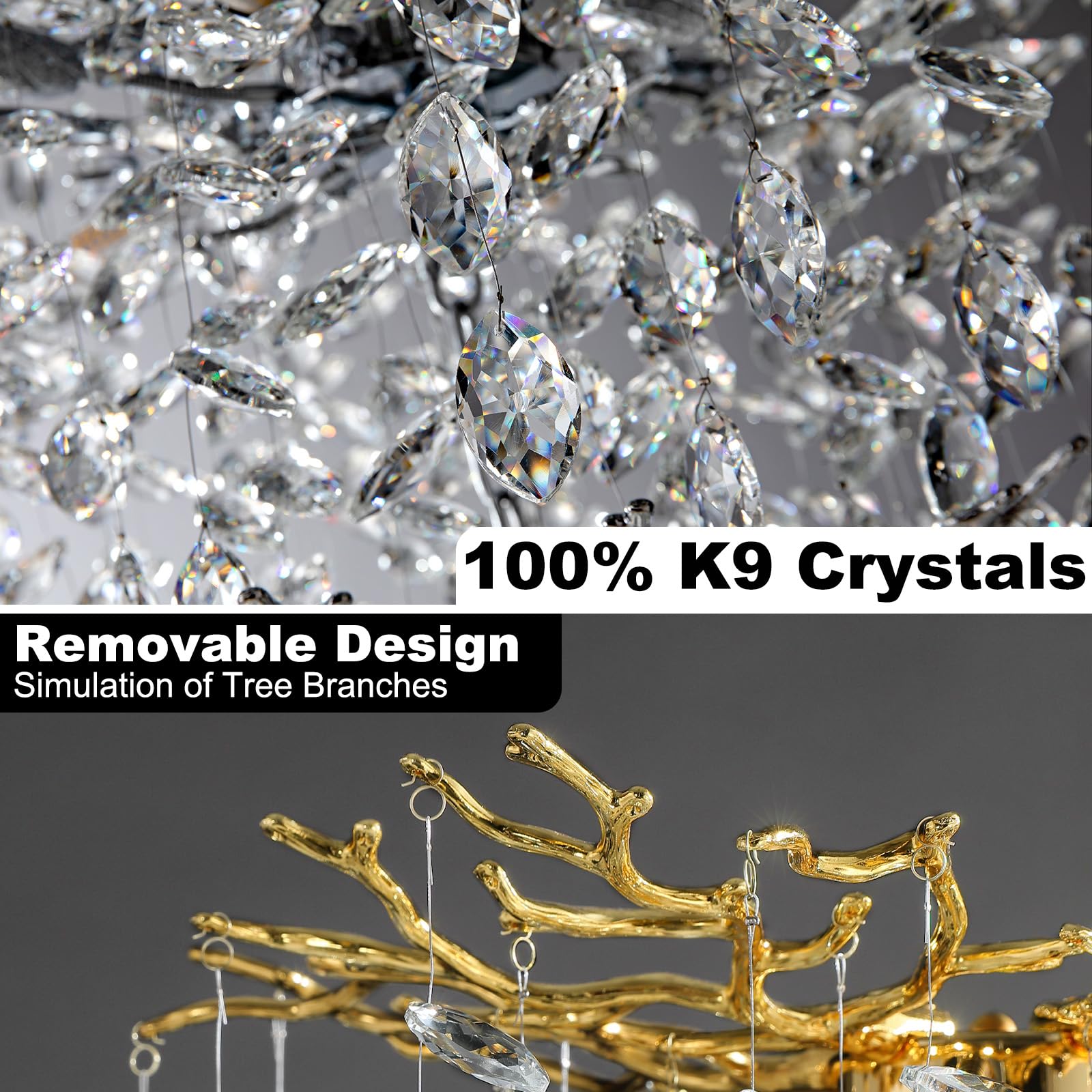 105'' Long Crystal Chandelier For High Ceilings 25-Lights Modern Gold Tree Branch Chandelier, Large Chandeliers For Foyer, Entry
