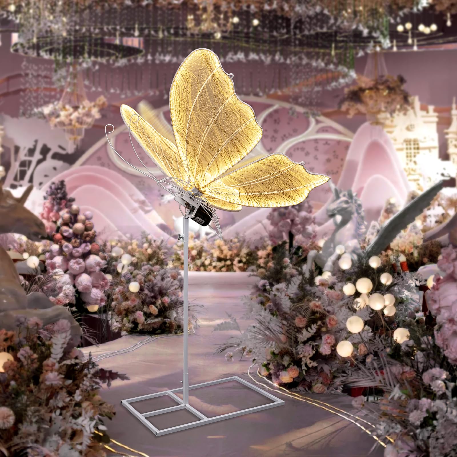 Wedding Electric Butterfly Floor Lamp: Giant Moving LED Butterflies Decoration with Movement & Lights Up - Big Movable Butterfly Props with Flapping Wings - for Birthday Party (Warm Light  31.4 IN)