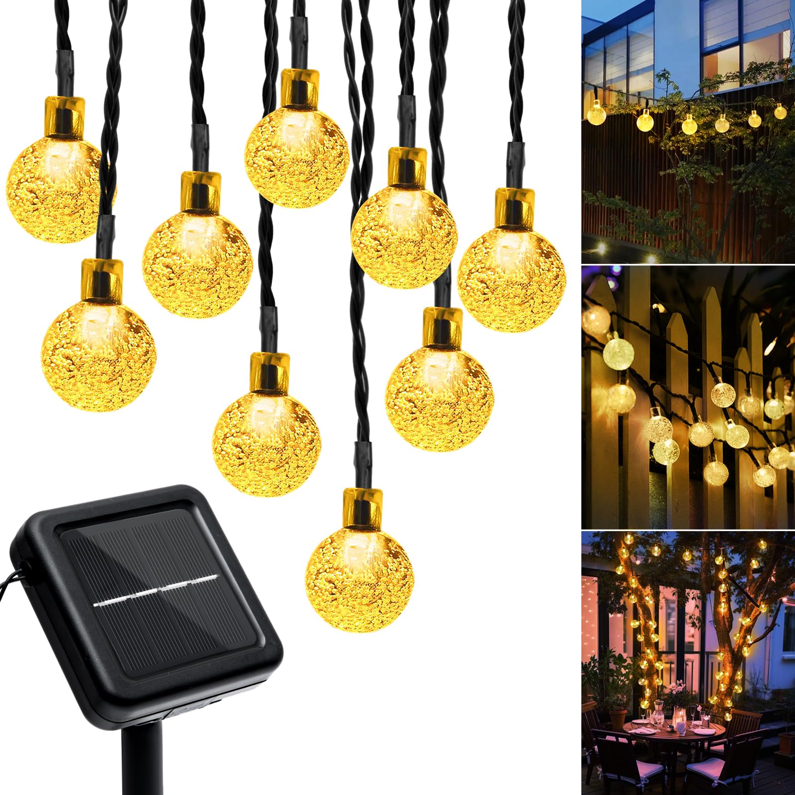 Galavasen Outdoor Solar String Lights, 46FT 66LED 8Modes Crystal Solar Powered Christmas Fairy String Lights Waterproof for Outs