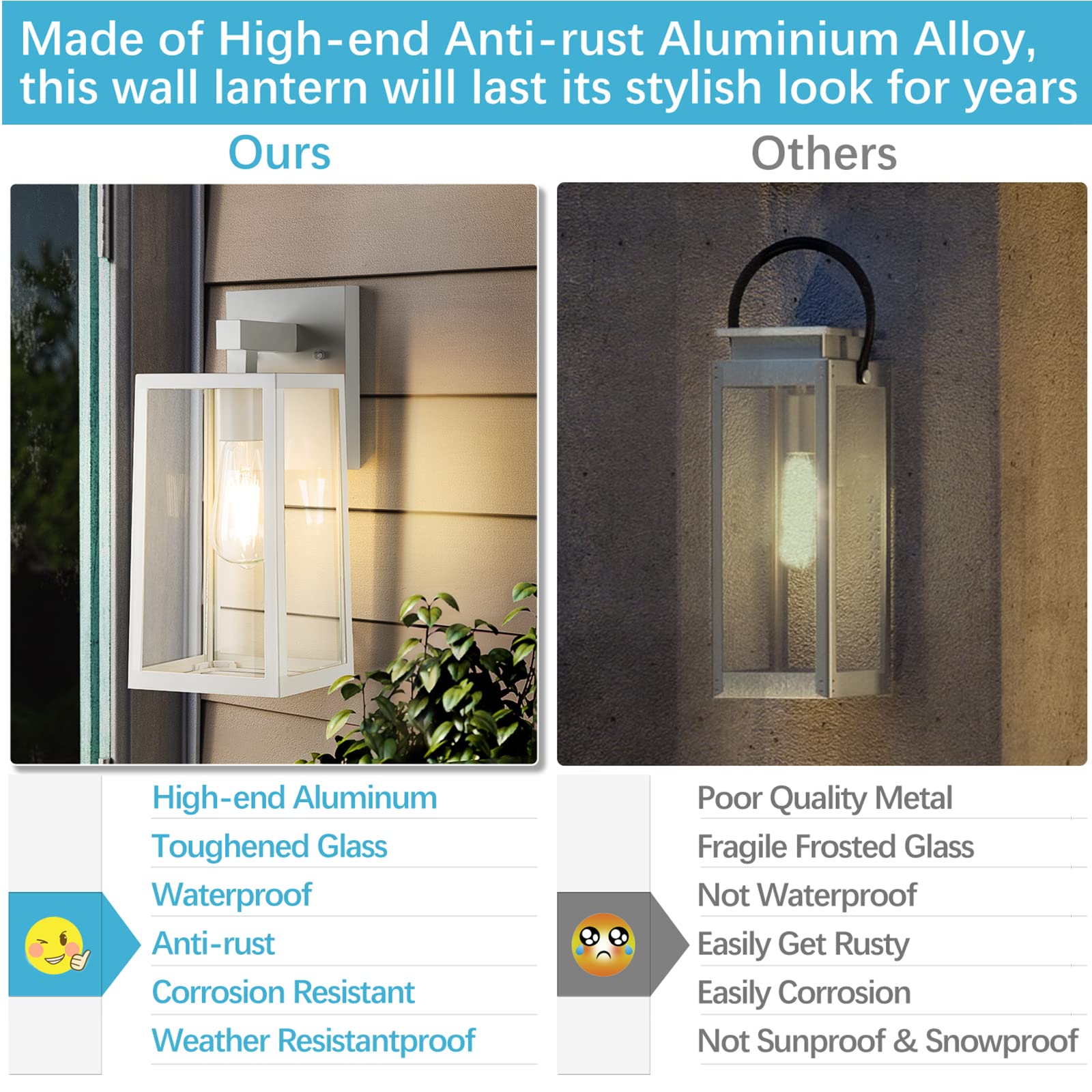 Maxvolador Outdoor Wall Sconce, Large Exterior Waterproof Wall Lantern Light Fixture, White Porch Lights Glass, Anti-Rust E26 Pa