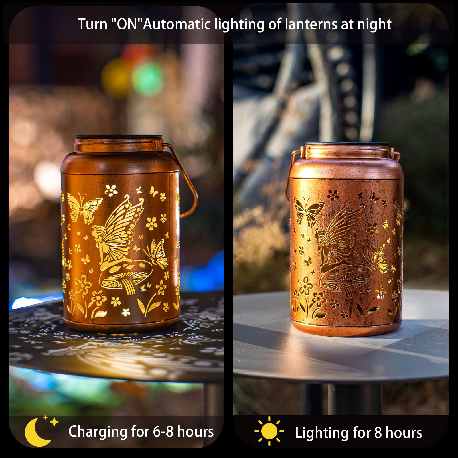 Fairy Solar Lanterns Outdoor Waterproof Hanging Butterfly Lights Hollow Out Metal Lantern Decorative Garden Graceful Light Chris