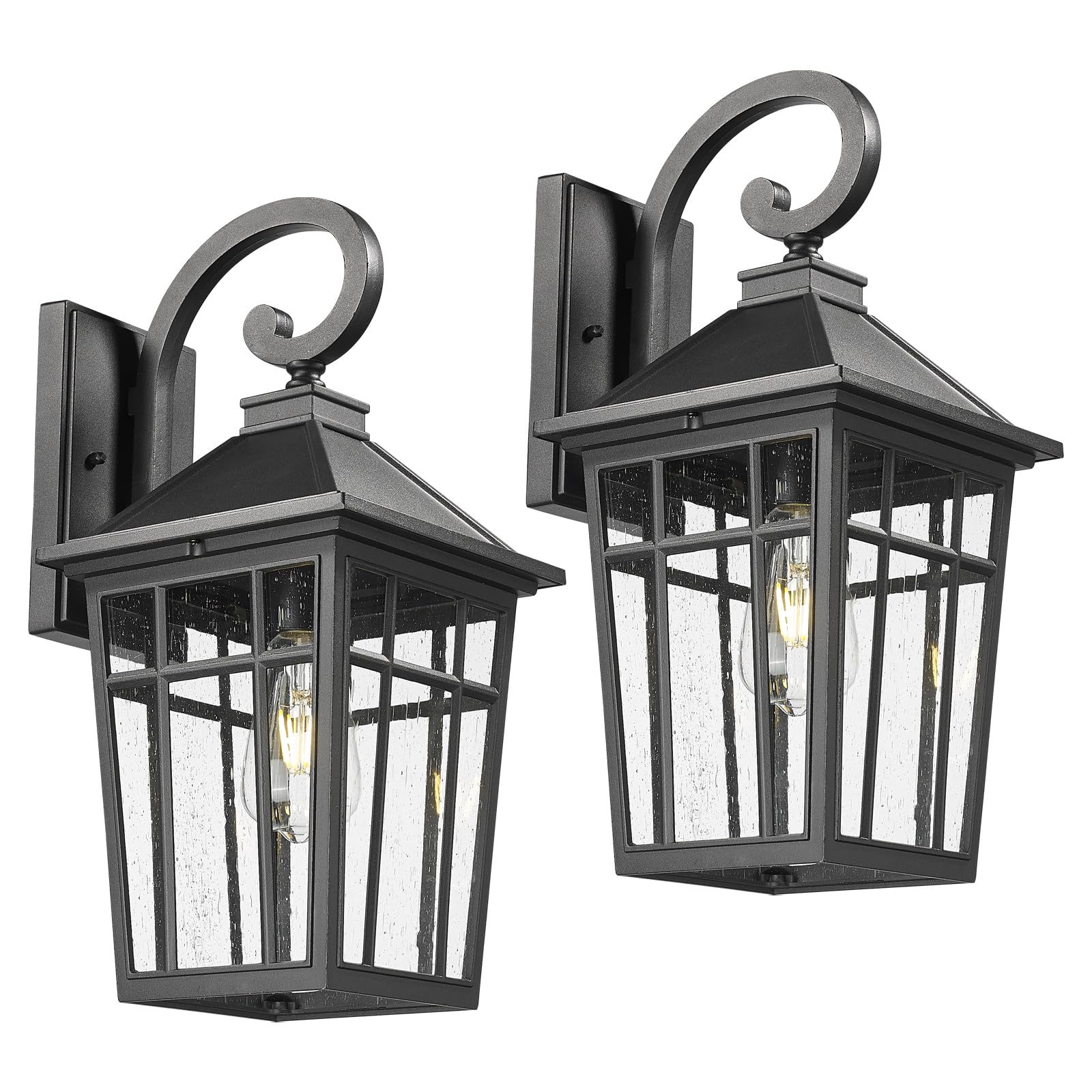 Darkaway Large Outdoor Wall Lights For House  18Inch Exterior Lighting Fixtures 2Pcs Wall Mount Outdoor Porch Lights Black Outdoor Sconce Lights With Seeded Glass For Hallway Garage