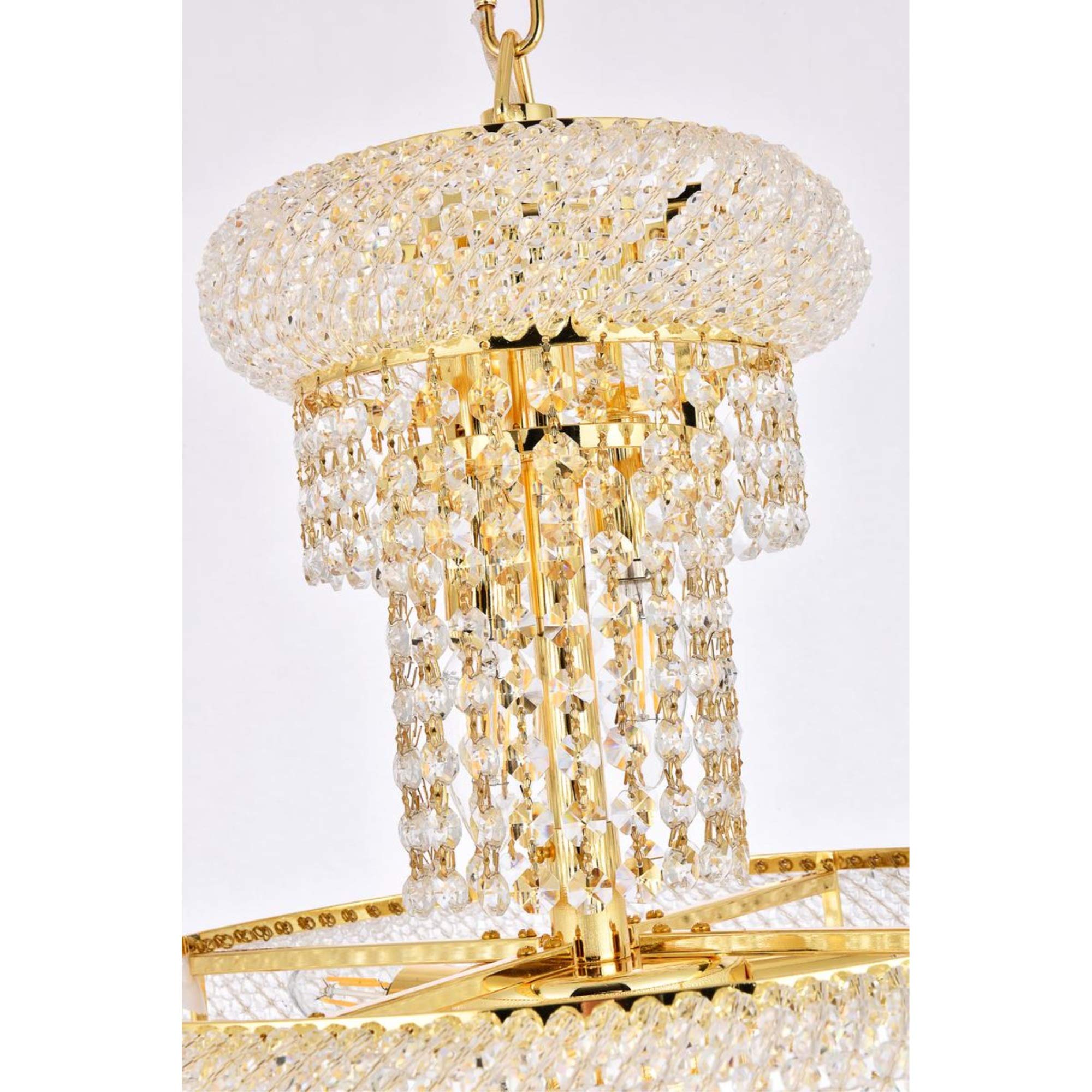 Elegant Lighting Crystal Chandelier, 10-Light, Three-Tier, 16in x 36in, Gold Finish, Model 1800SR16G/RC