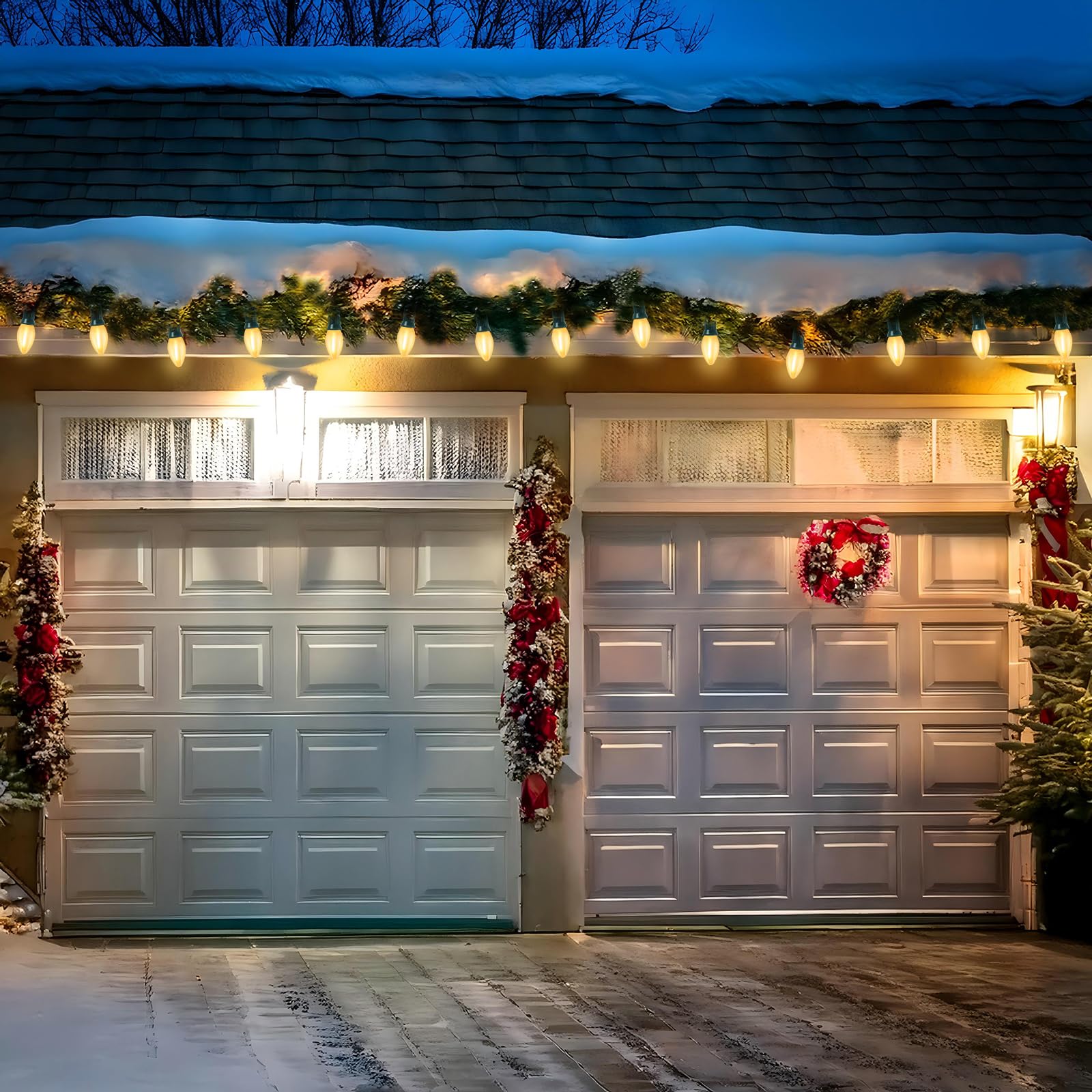 C7 Led Outdoor Frosted White String Lights, 25Ft Led Outdoor Christmas Lights With 27 Clear Shatterproof Bulbs, Hanging Outdoor