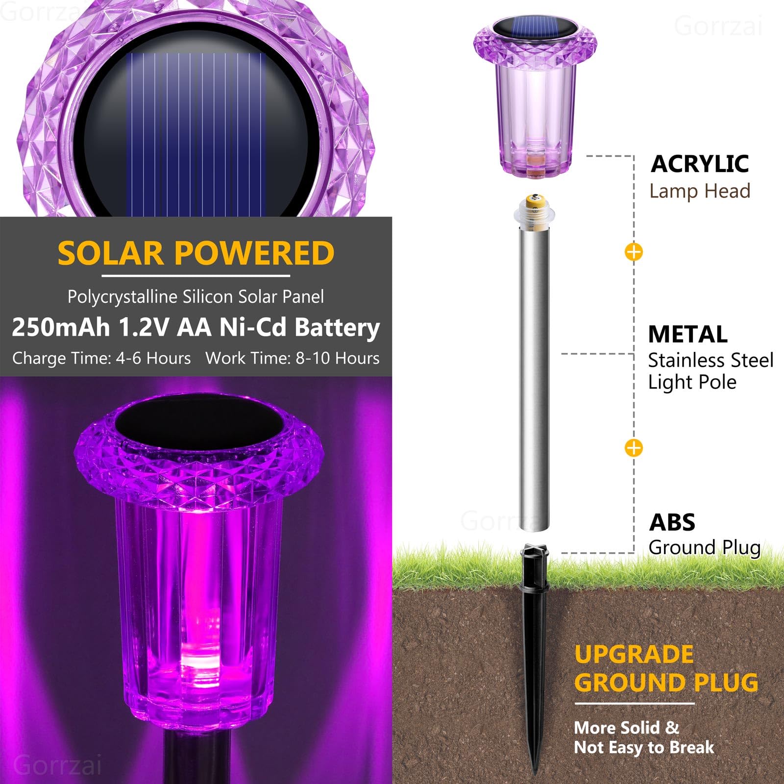 Gorrzai 15 Pack Solar Pathway Lights - Waterproof Purple Halloween Yard Decorations