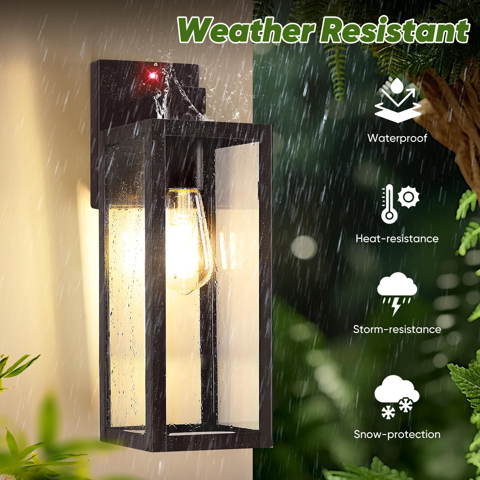 BesLowe Motion Sensor Outdoor Wall Lights, 15" Brown Metal Sconce Lanterns, 3 Lighting Modes, 2-Pack