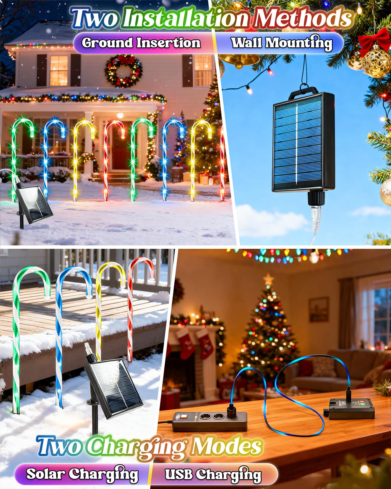 Anordsem Solar Christmas Decorations Outdoor: 21 Candy Cane Stake Lights 24 Pack - Waterproof Led 8 Colorful Lighting Models For Yard Pathway Xmas Tree Decor - 2026 New Year Gifts For Homeowners