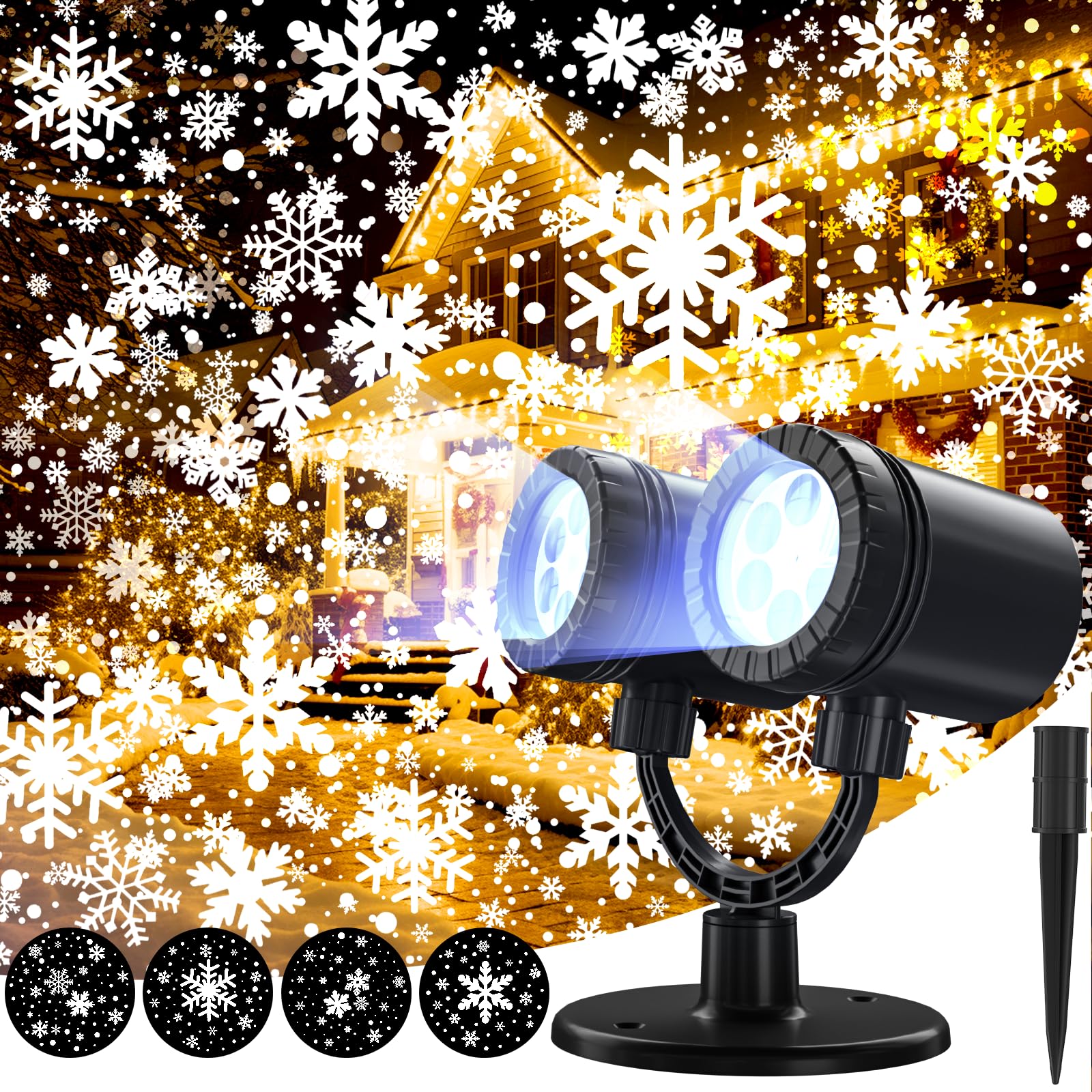 Snowflake Projector Lights Outdoor, Upgrade 2.0 HD Dynamic Christmas Projector Lights Outdoor, IP65 Waterproof Snow Projection L