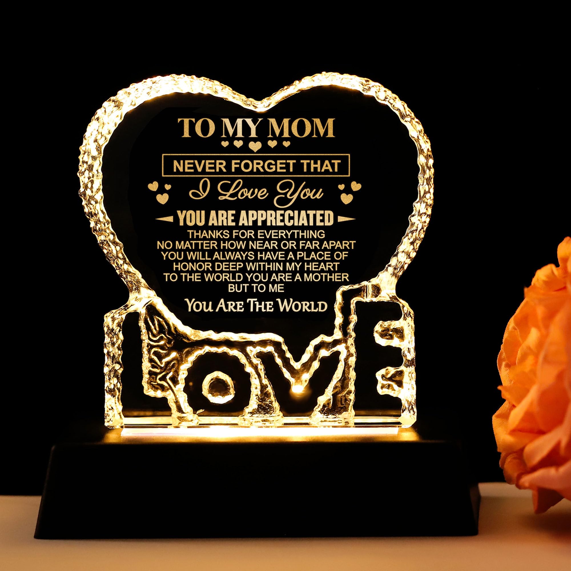 Zhshwat Mothers Birthday Day Gifts For Mom,Heart-Shaped Crystal Multicolor Nightlight Gifts For Mom From Son Daughter For Christ