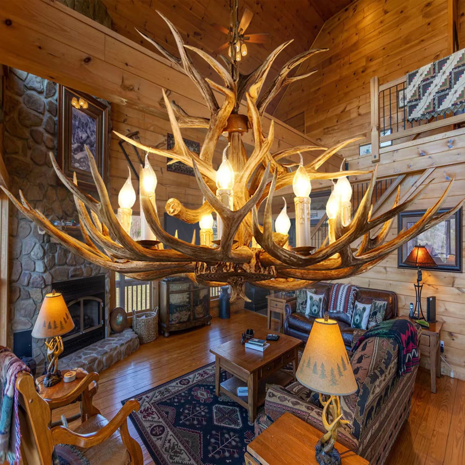 Aunlpb Antler Chandelier, Deer Horn Chandelier 8 Light, Double Layer Retro Farmhouse Antler Light Fixtures With E12 Base For Din