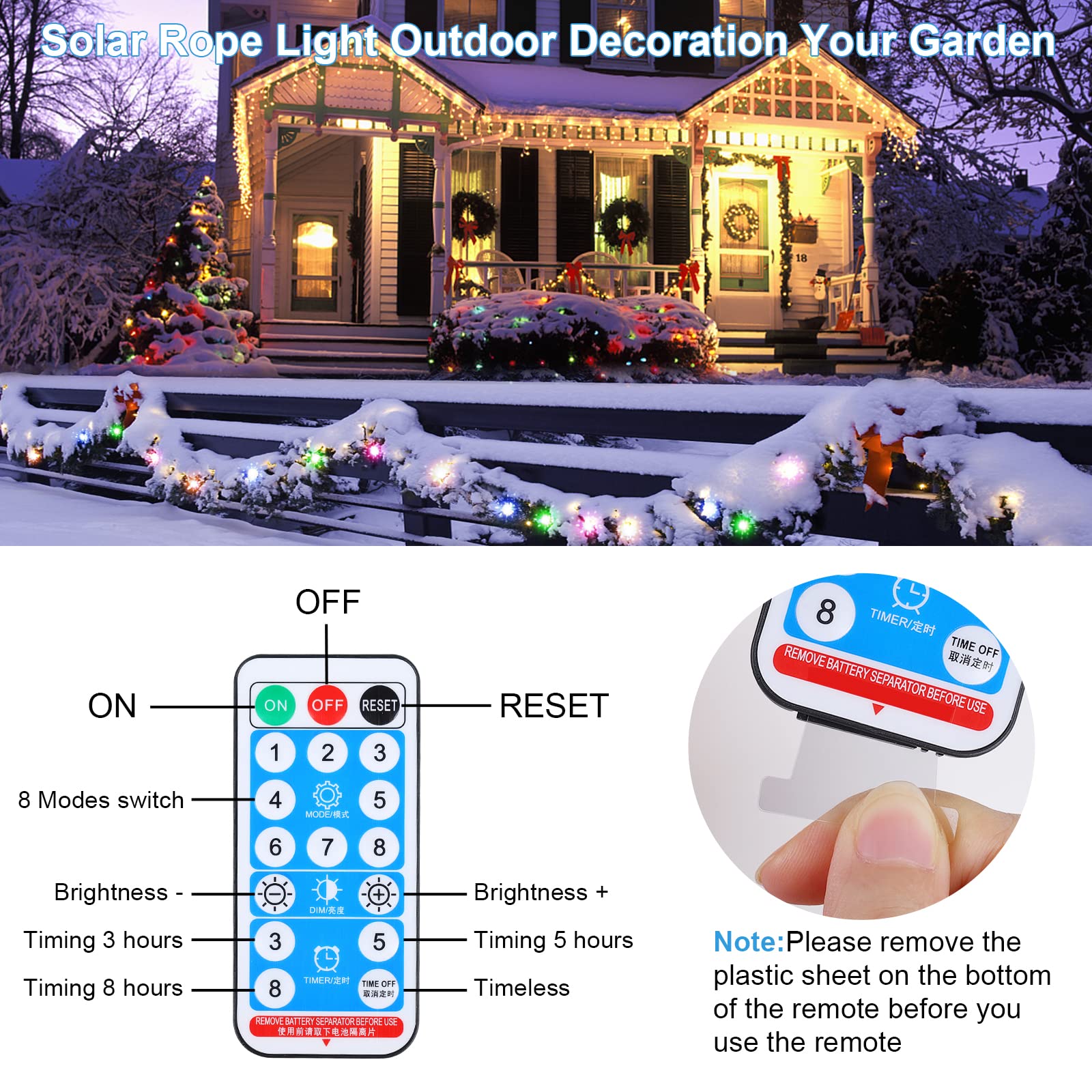 Wind Star Solar Rope Lights Outdoor, 72Ft 200 Led Solar Powered Fairy Lights With Remote, 8 Modes Waterproof String Lights For Patio Deck Garden Trampoline Tree Party Wedding Decor, Multicolor