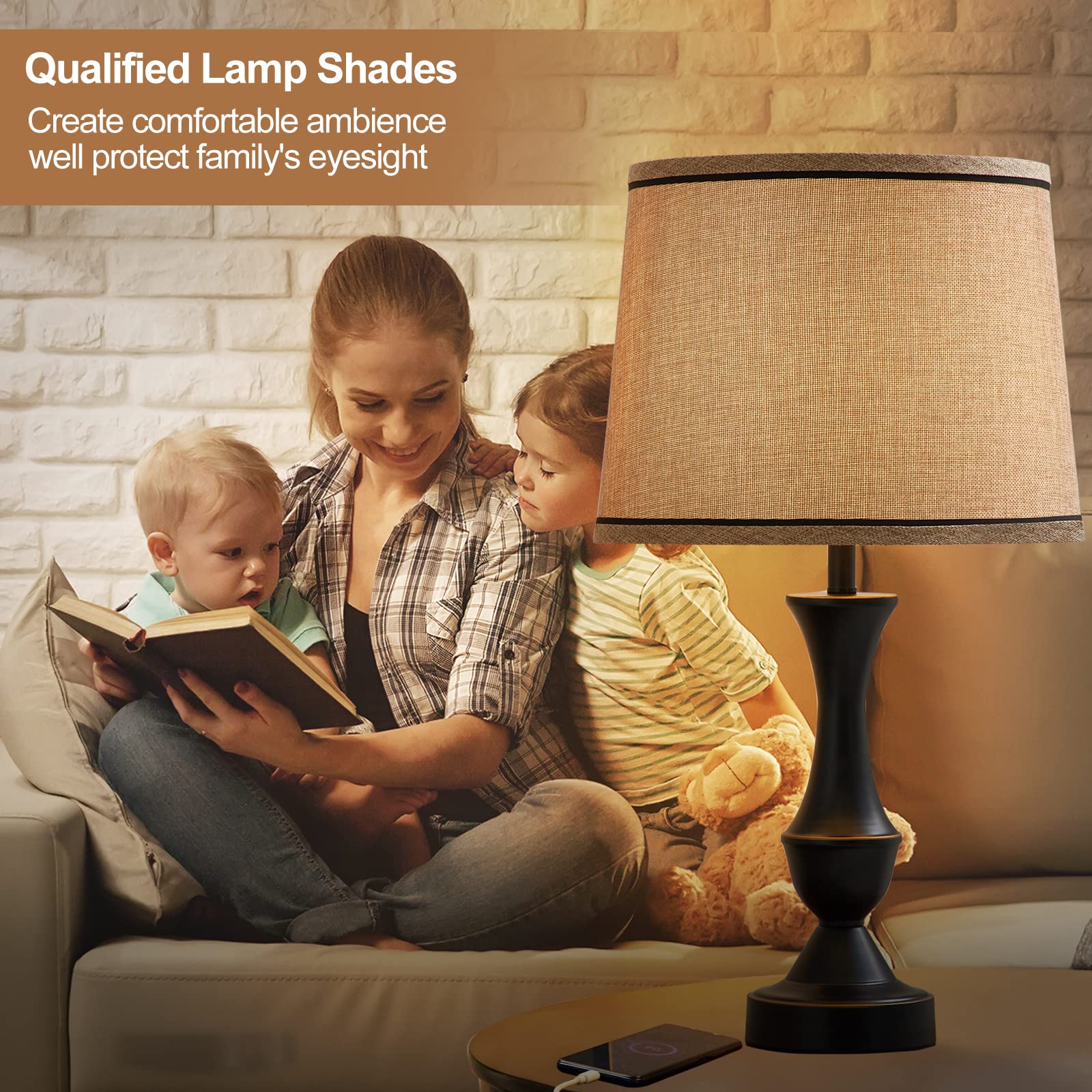 Luvkczc Lampshades Set of 2, Fabric, 13in Top x 11in Bottom x 10in High, Brown, Model Lampshades-002A, Spider