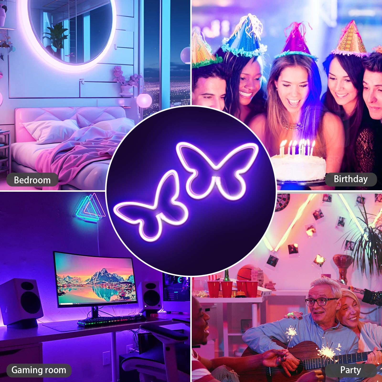 UrsaMajor 2 Pack Butterfly Neon Sign, USB/Battery Operated LED Light, 8.86"x6.3", Purple, Girls Room Decor, Party, Birthday, Holiday