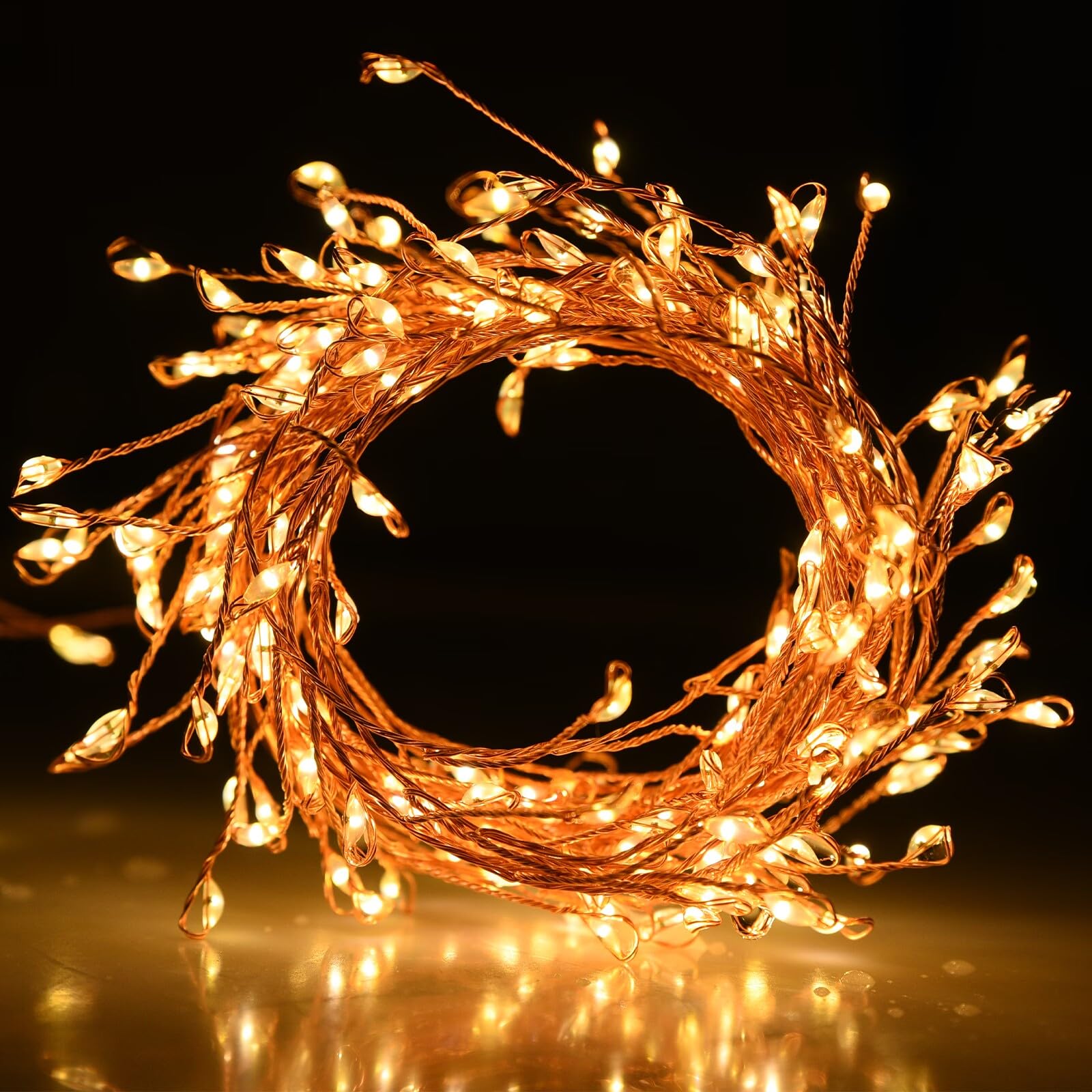 Lycklig Battery Operated Christmas Lights, 200 LED Warm White Fairy Lights, 20FT, Waterproof, Remote, 8 Modes, Gold Copper Wire