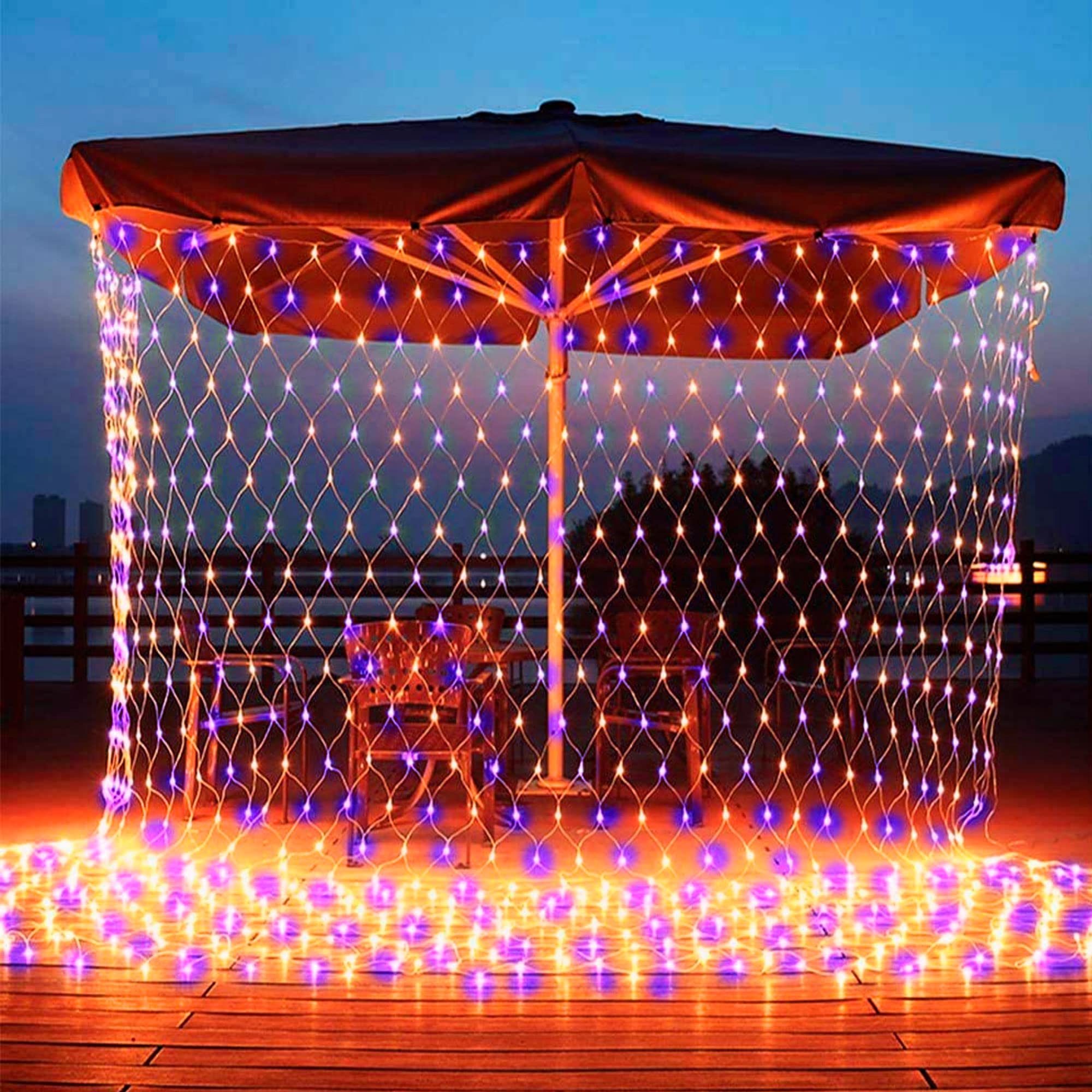 Dazzle Bright 360 LED Net Lights, Waterproof 12FT x 5FT, 8 Modes, Purple & Orange, Model HB-360WCOI, Clear Wire