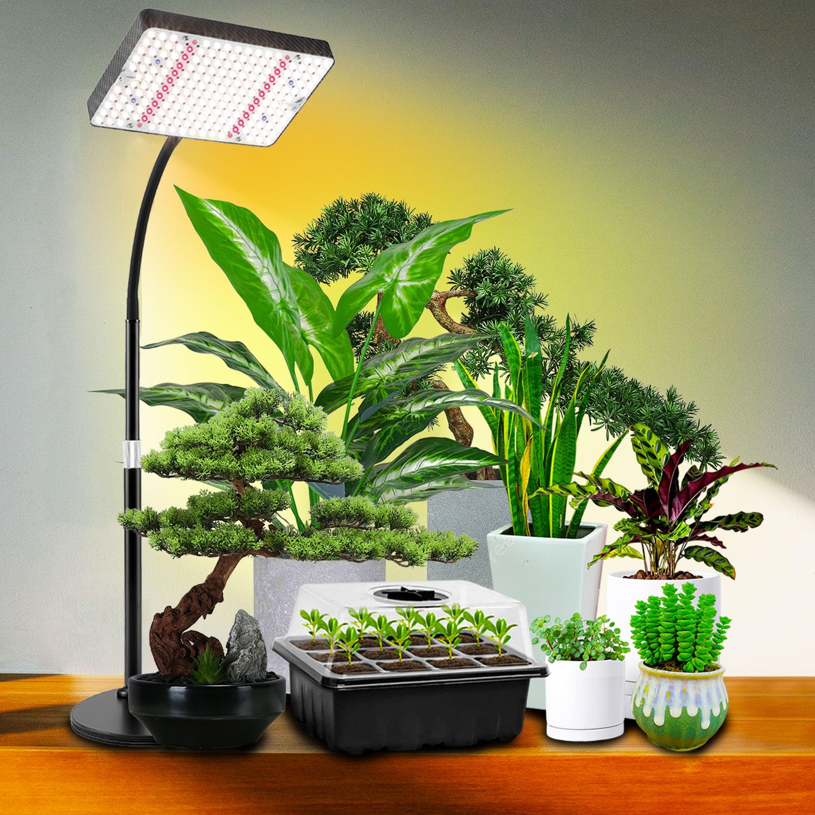 Grocruiser Table Top Grow Light For Seed Starting, Seedlings, Vegetable, Bonsai, 25 Watt Brightest Full Spectrum Desk Plant Lights For Indoor Growing, Adjustable Height 16&quot;-24&quot;, Daisy Chain Function