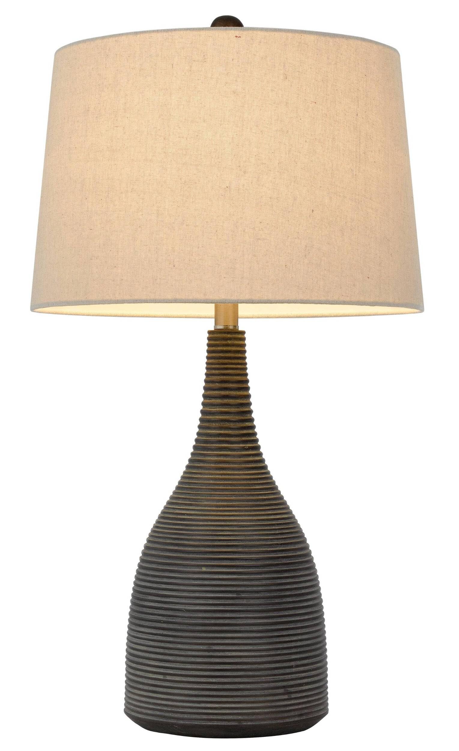 HomeRoots Ceramic Table Lamp 29 in. with Empire Shade, Black & Beige, Model 524746