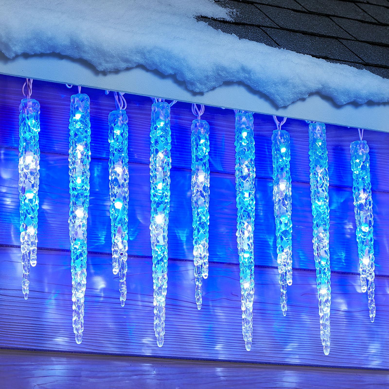 Minetom Icicle Lights Outdoor, 100 LED Twinkling Lights, 20 Tubes, Waterproof, Blue and White