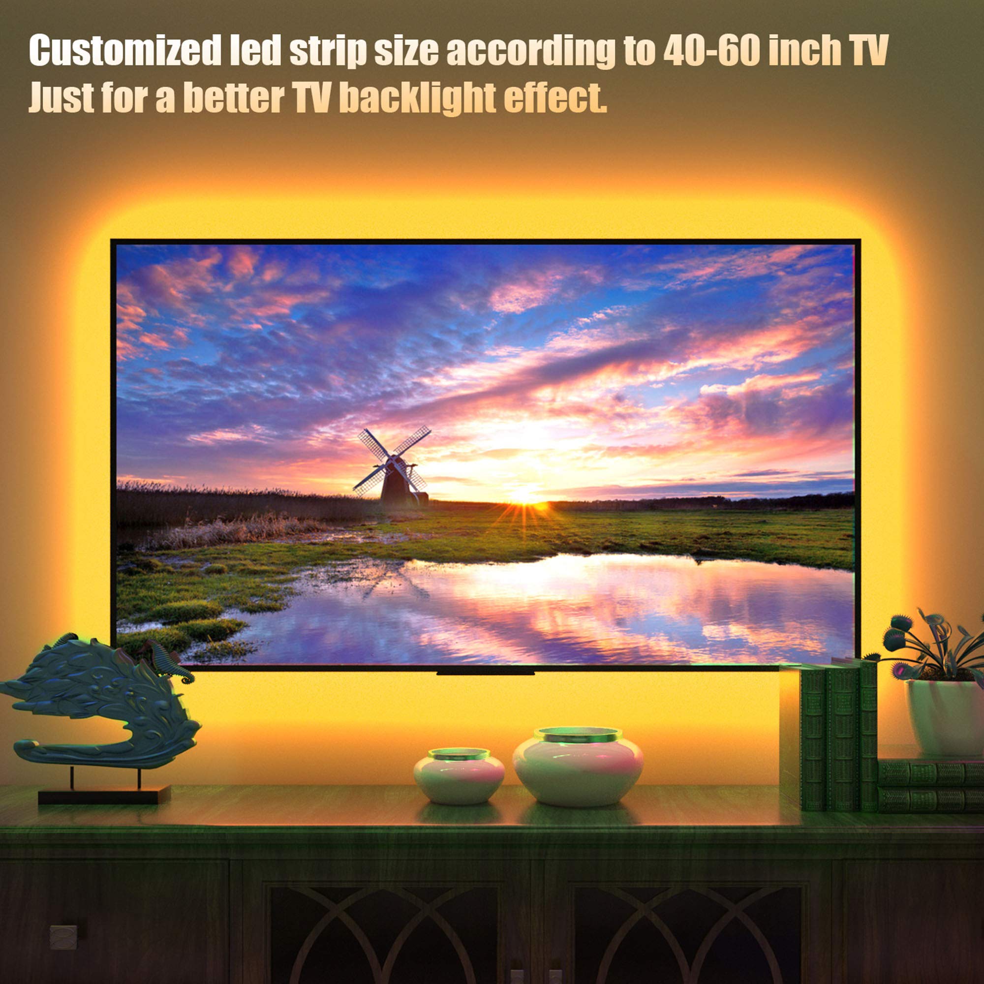 Maylit USB Powered LED Strip Lights for 40-60in TV, 8.2ft RGB Bias Lighting with Remote, Plastic Material