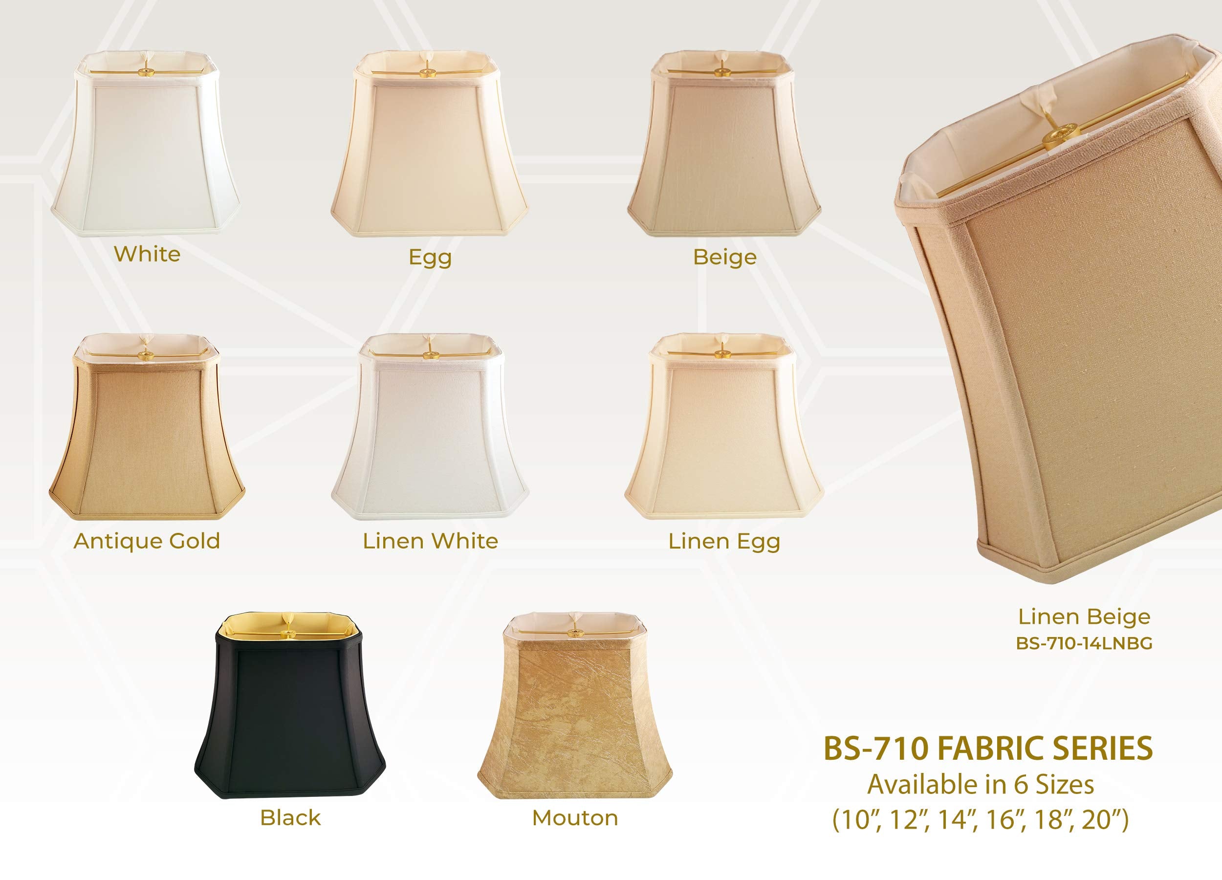 Royal Designs, Inc. Rectangle Cut Corner Lamp Shade, Faux Silk, 6.5 x 12 x 10, Antique Gold, Model BSO-710-12AGL-2,