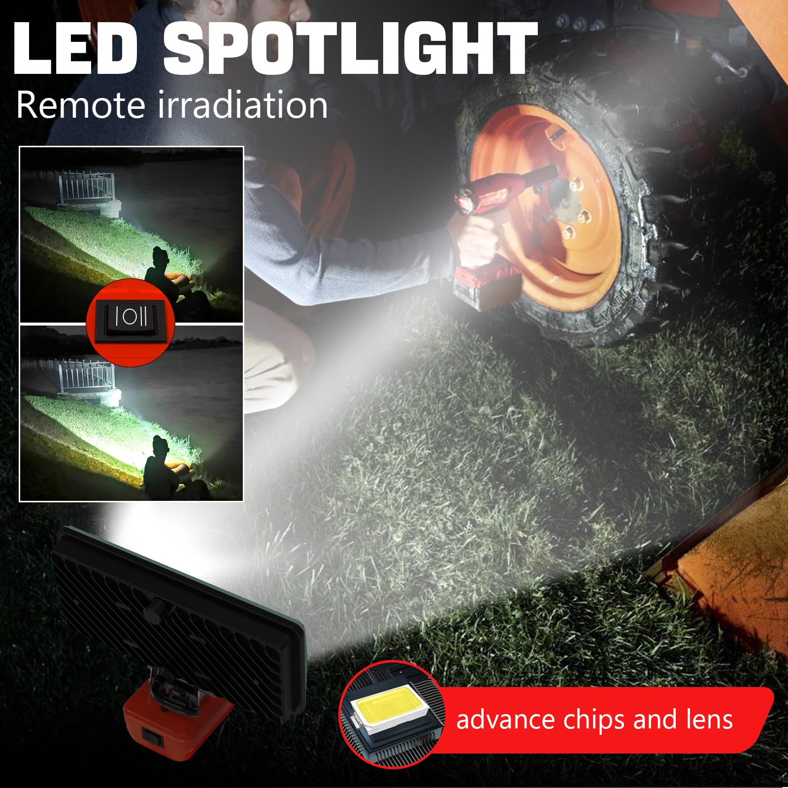 Max 6000 Lm 38W 2 Modes Cordless Led Light Compatible With Milwaukee M18 18V Battery, 2X2.1A Usb Led Work Light Wide Beam Flood