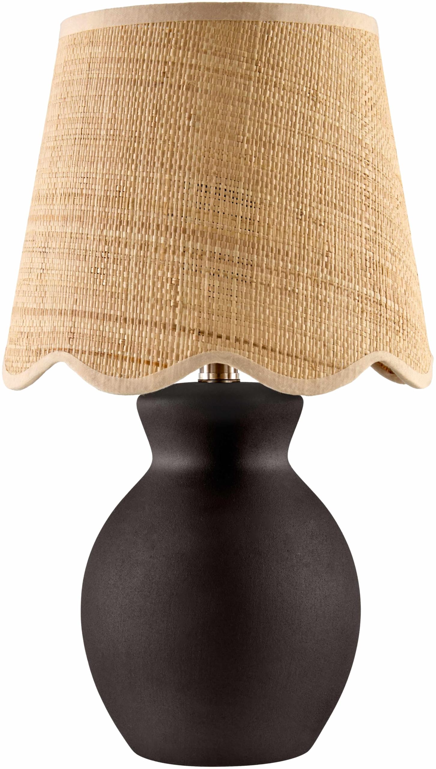 BoutiqueRugs Boho Ceramic and Jute Bedside Table Lamp - 15in H - Black, Beige - Model SPXZVC9-076