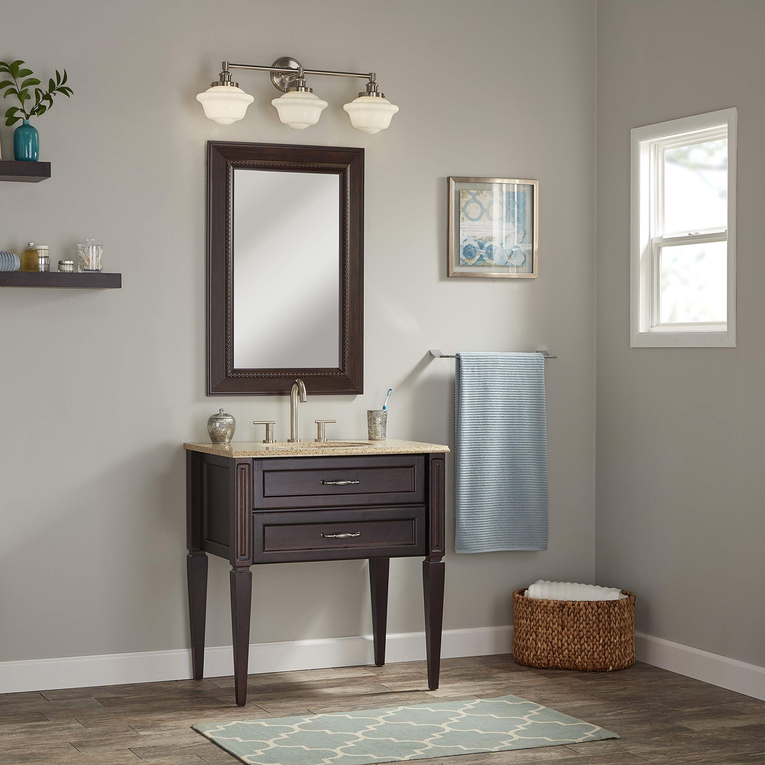 Linea di Liara 3-Light Bathroom Vanity Light Fixture, Brushed Nickel, Milk Glass Shades, Model LL-WL273-MILK-BN