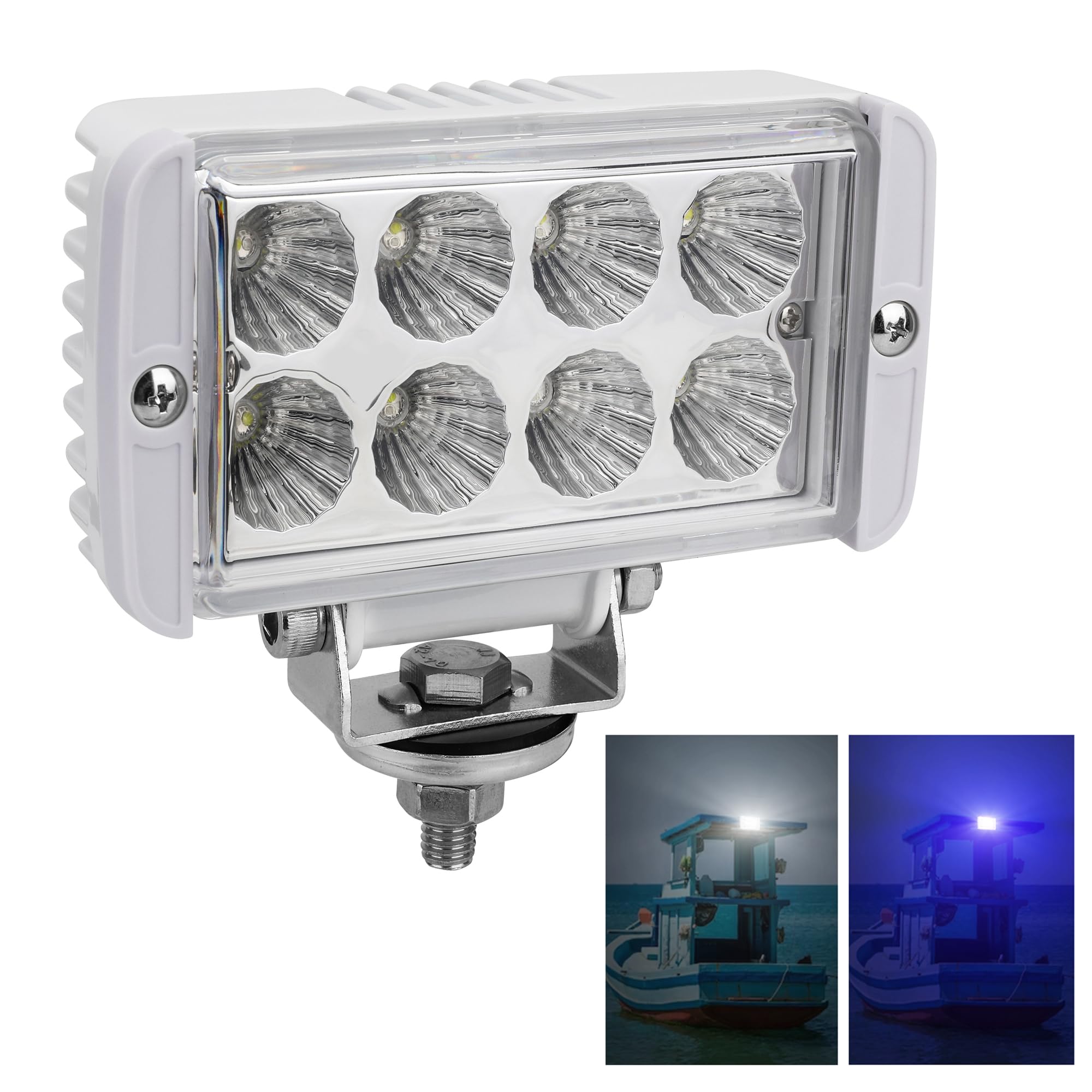 RVZONE Dual Color LED Boat Lights, IP67 Waterproof, 12-24V, Pack of 1, Stainless Steel, Blue & White, Model RBST1PK03