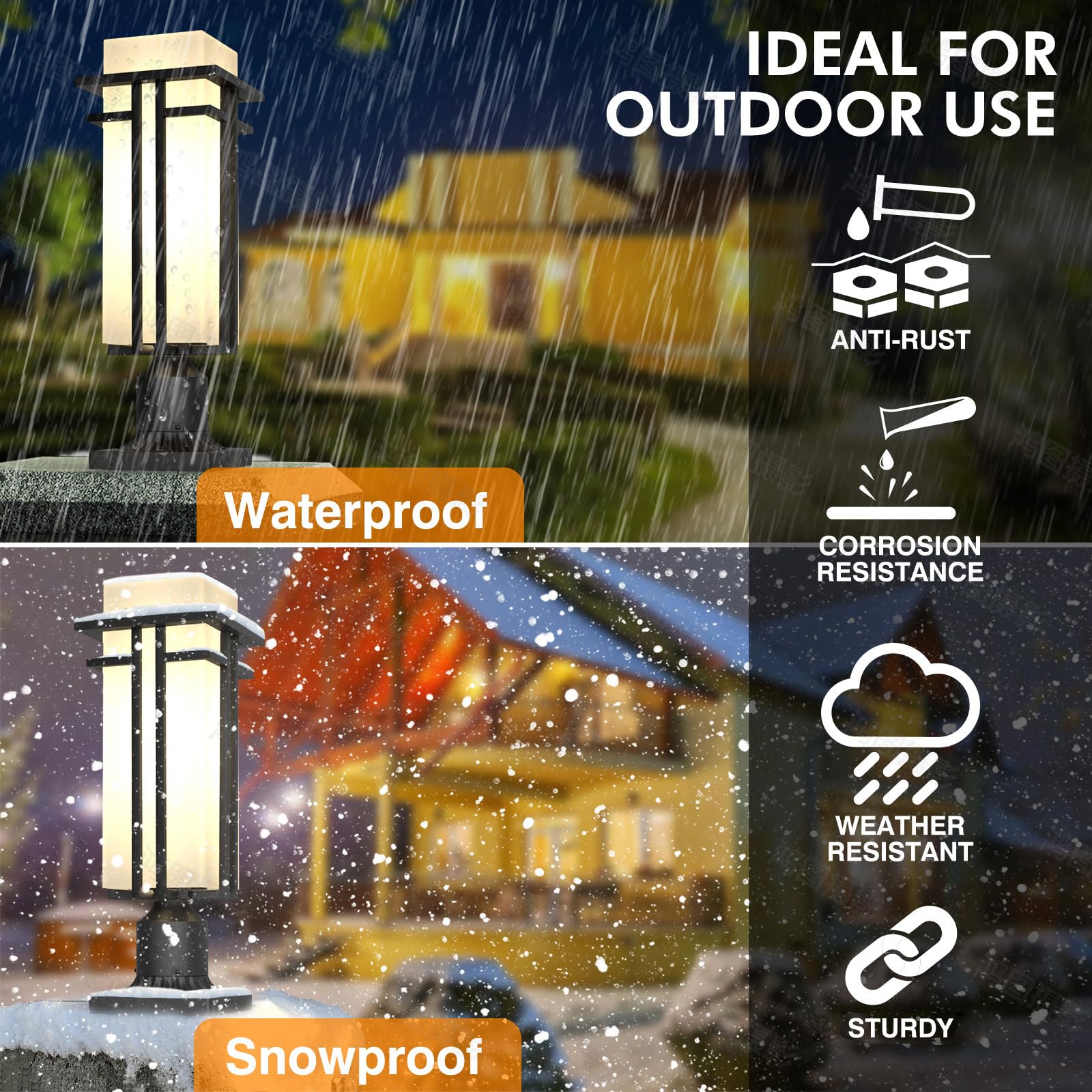 Yoenecea Outdoor Post Light Fixture - Aluminum Lamp Post, 19.3''H, Black and Milk White, Model YX-ZD01, 3-Inch Pier Mount Base