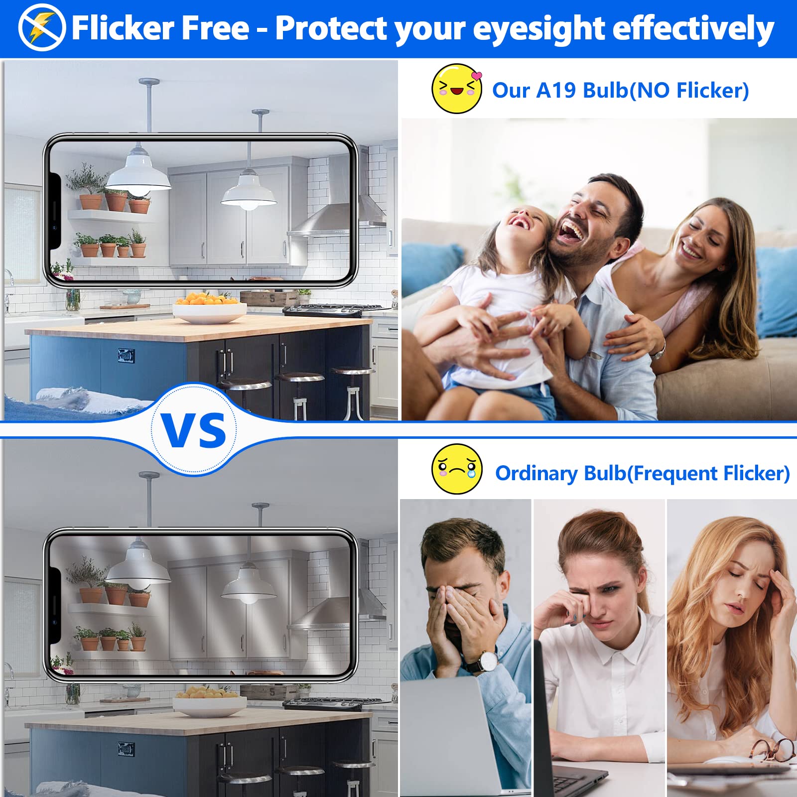 Asomst 4-Pack A19 Light Bulbs, 100W Equivalent Led Bulb, Cool White 6000K 1100Lm 11W, Non-Dimmable E26 Base Bright Lighting, Cri