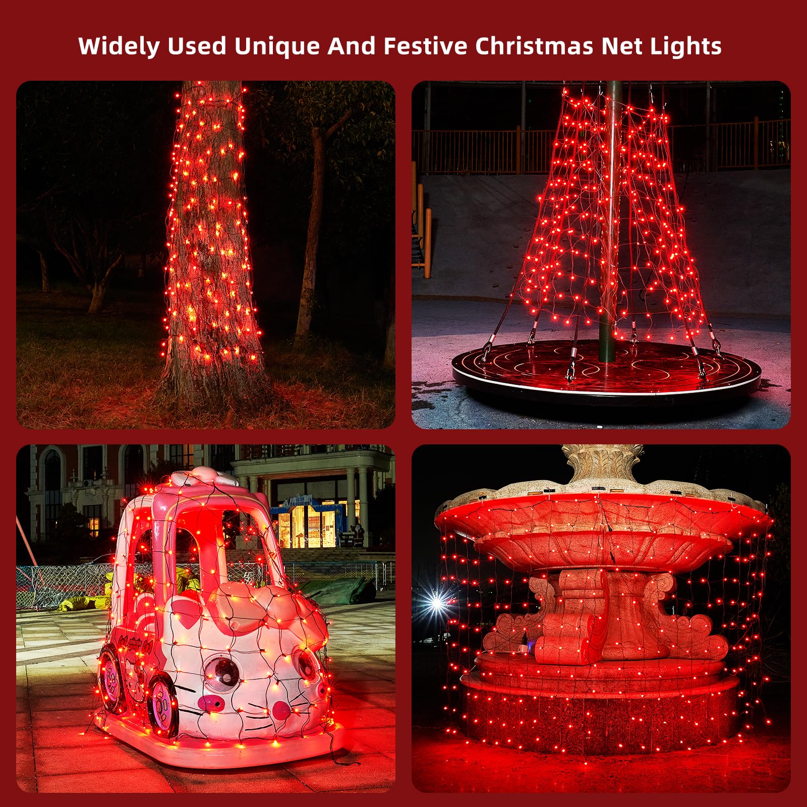 KiflyTooin Christmas Net Lights 121 LED Red Fairy Mesh Light 5ft x 5ft Model GP-SW290DC0125-IP44 for Outdoor Indoor Use