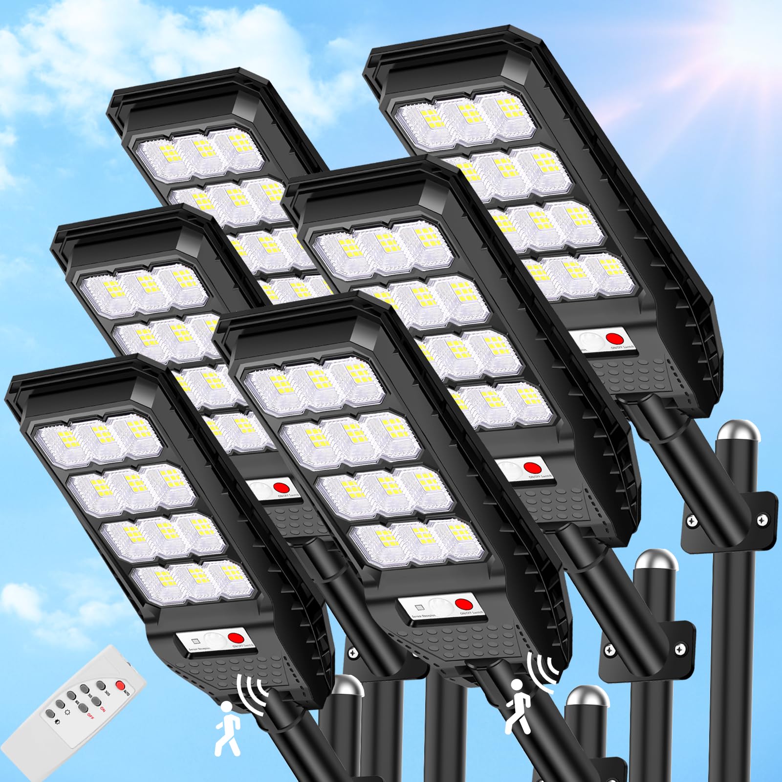 VUAA Solar Street Lights 6000LM LED Dusk to Dawn Motion Sensor 6 Pack Black KY-LJ-6