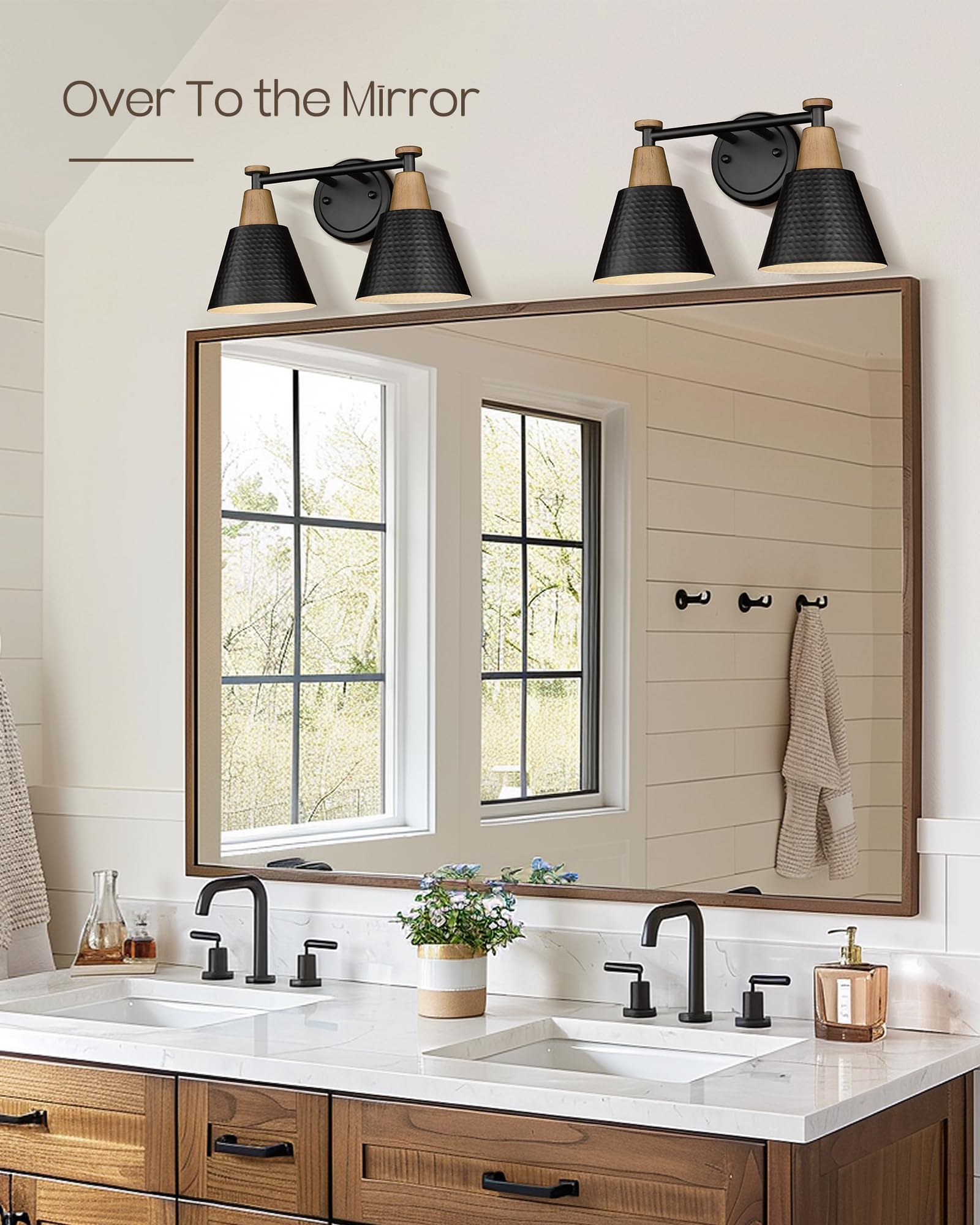 FEMILA Black Bathroom Light Fixtures, 2-Light Bathroom Vanity Lights Over Mirror with Hammered Metal Shade, Modern Wall Sconces
