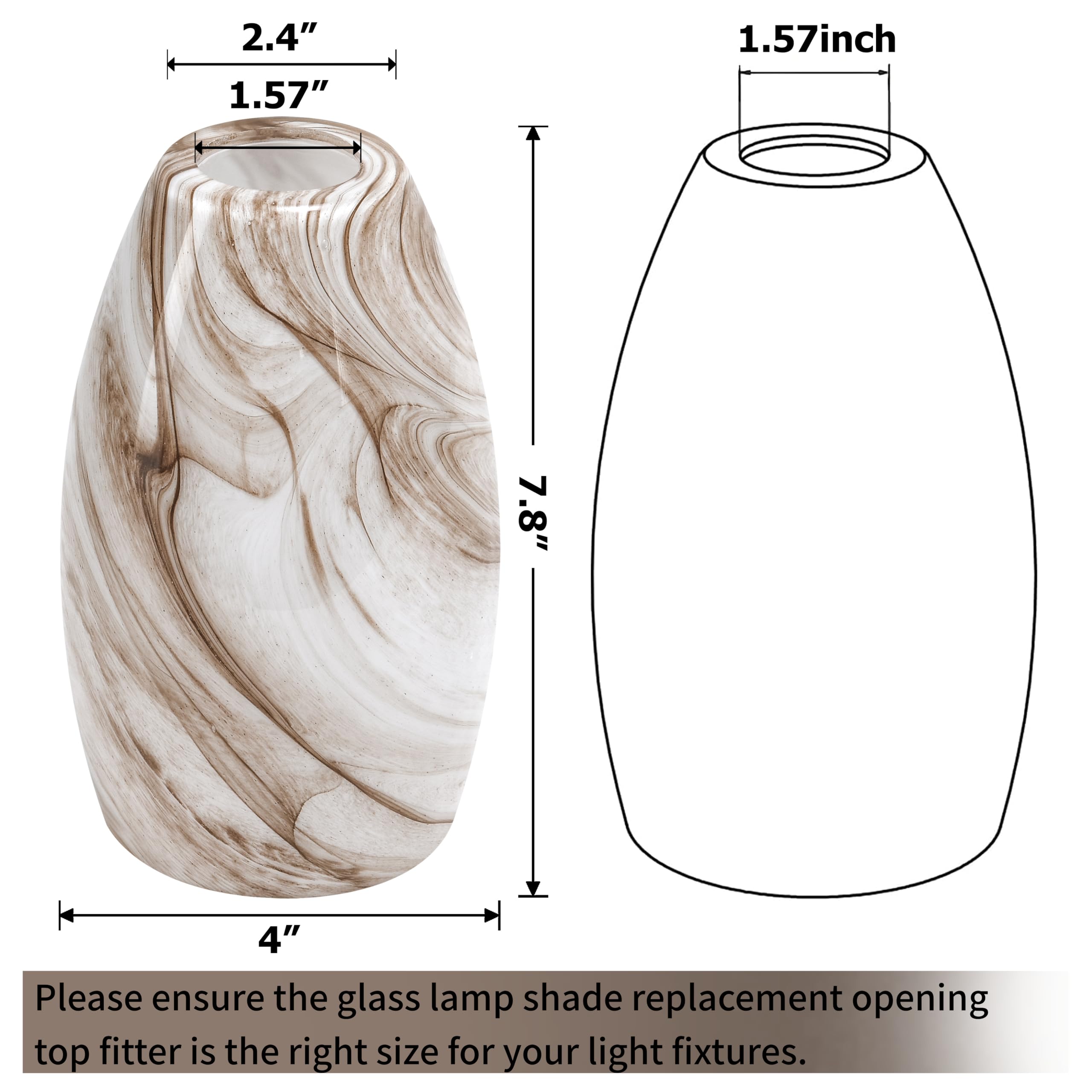 Go&So Honey-Bronze Gradient Flow Pendant Light Shade  7.8H Oval Fixture  1.57 Fitter  2 Pack Kitchen Pendant Lighting Over Island -Hand-Blown Fluid Line Texture For Chandelier Replacement Shades Set