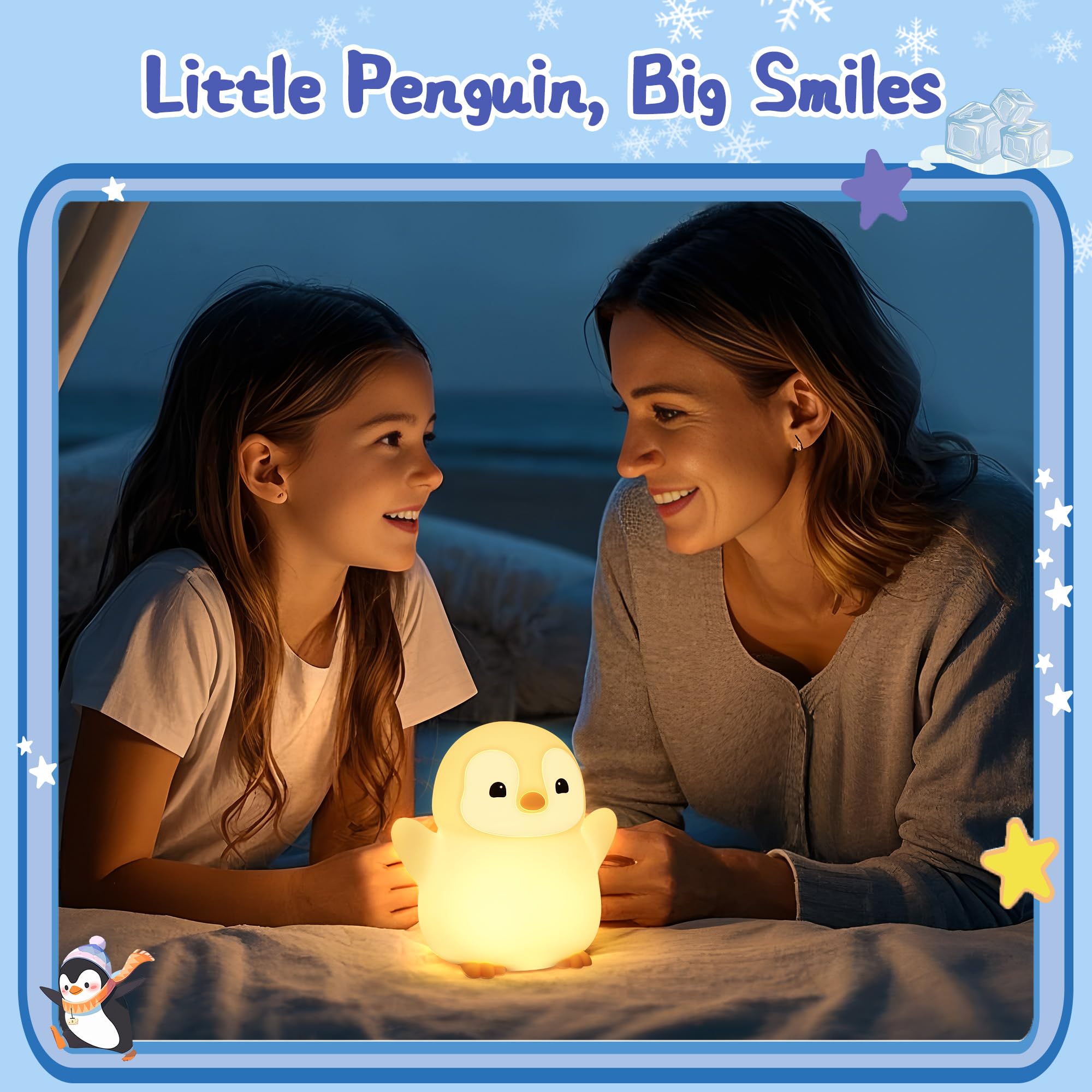 YuanDian Penguin Night Light - Cute Warm Color Silicone Toy for Bedrooms, Ideal Gift for Adults & Teens, Model FSYD