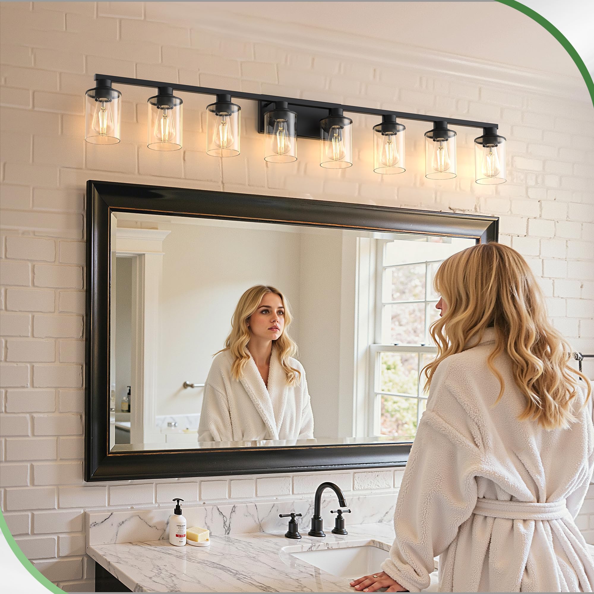 Doresshop 55 Inch Bathroom Light Fixtures  8-Light Black Bathroom Lighting Fixtures Over Mirror With Glass Shade  Modern Vanity Lights For Hallway Bedroom