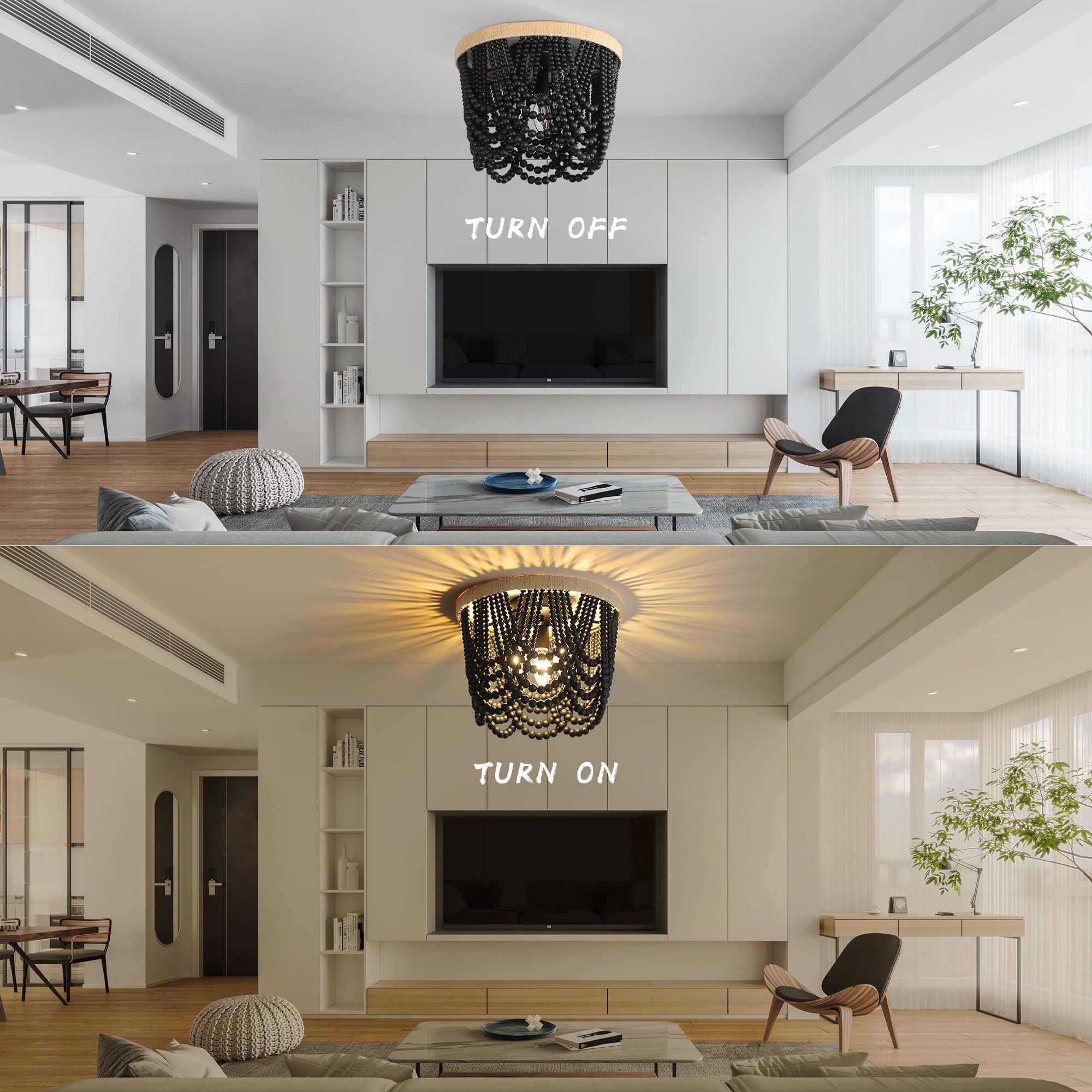 Ryahq Bohemian Lighting Bohemian Chandelier Handmade Beaded Chandelier Vintage Hemp Rope Woven Ceiling Lighting 3 Lights Wood Be