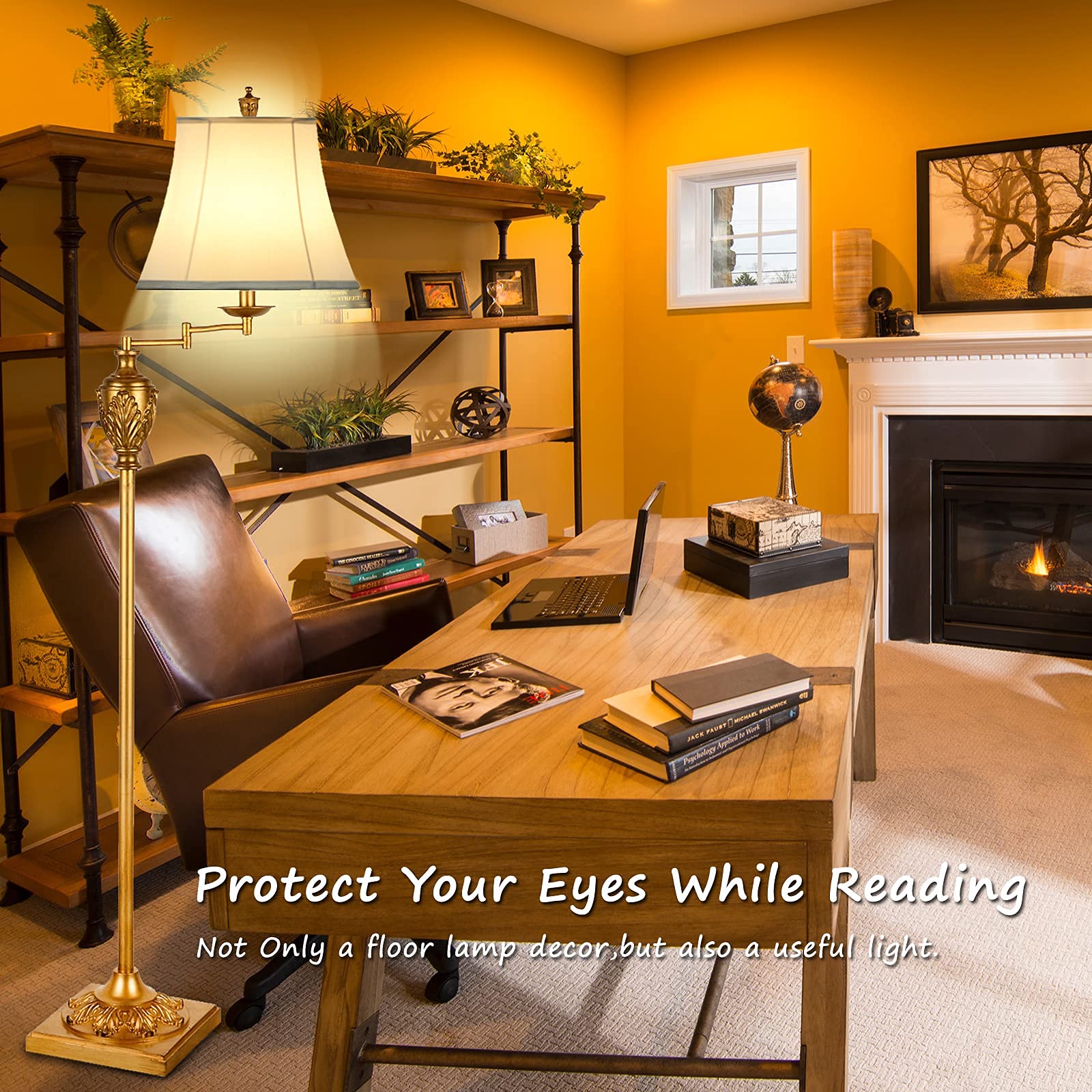 Aidenoey Traditional Led Floor Lamp With 350? Adjustable - Vintage Pole Lamp Swing Arm For Living Room, Bedroom And Office - Rus