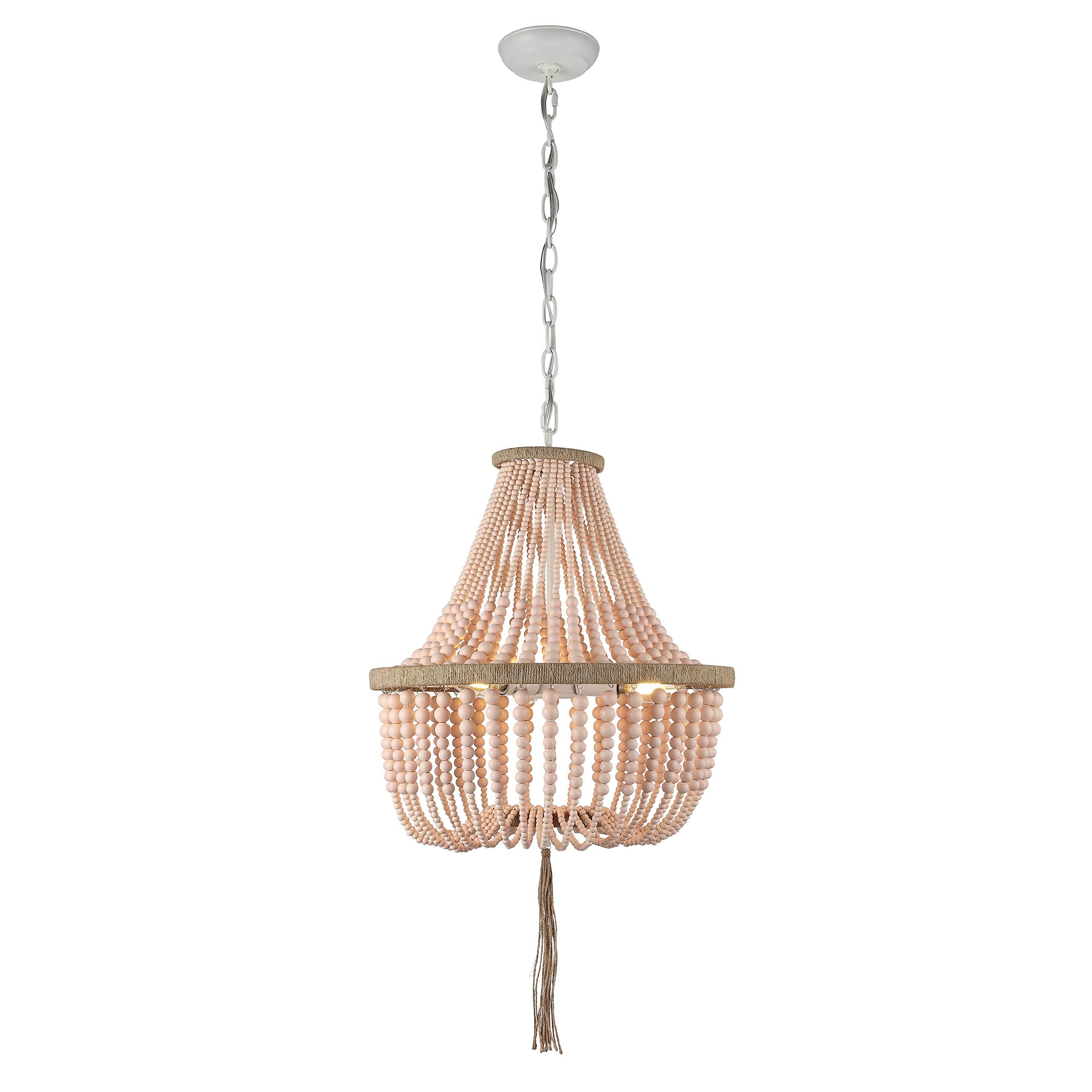 SAFAVIEH Lighting Collection - Lush Kristi Blush Pink Beaded Boho Farmhouse 3-Light Pendant Chandelier with Tassel, Adjustable H