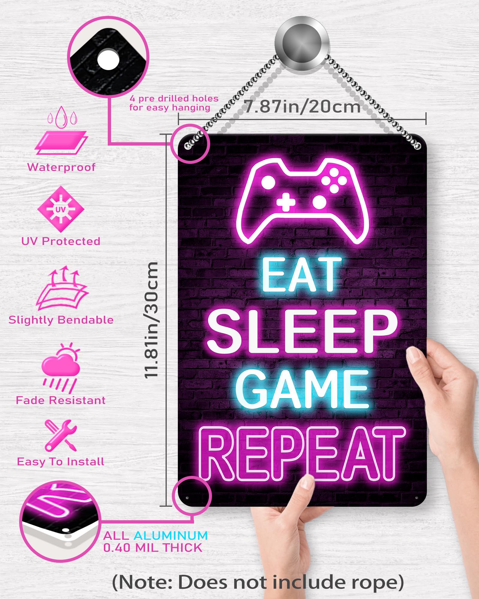 Drsoum Gaming Wall Decor Set of 4 - Neon Metal Signs, 12 x 8 Inch, Aluminum, Game Decor 3 for Boys Teenage Room