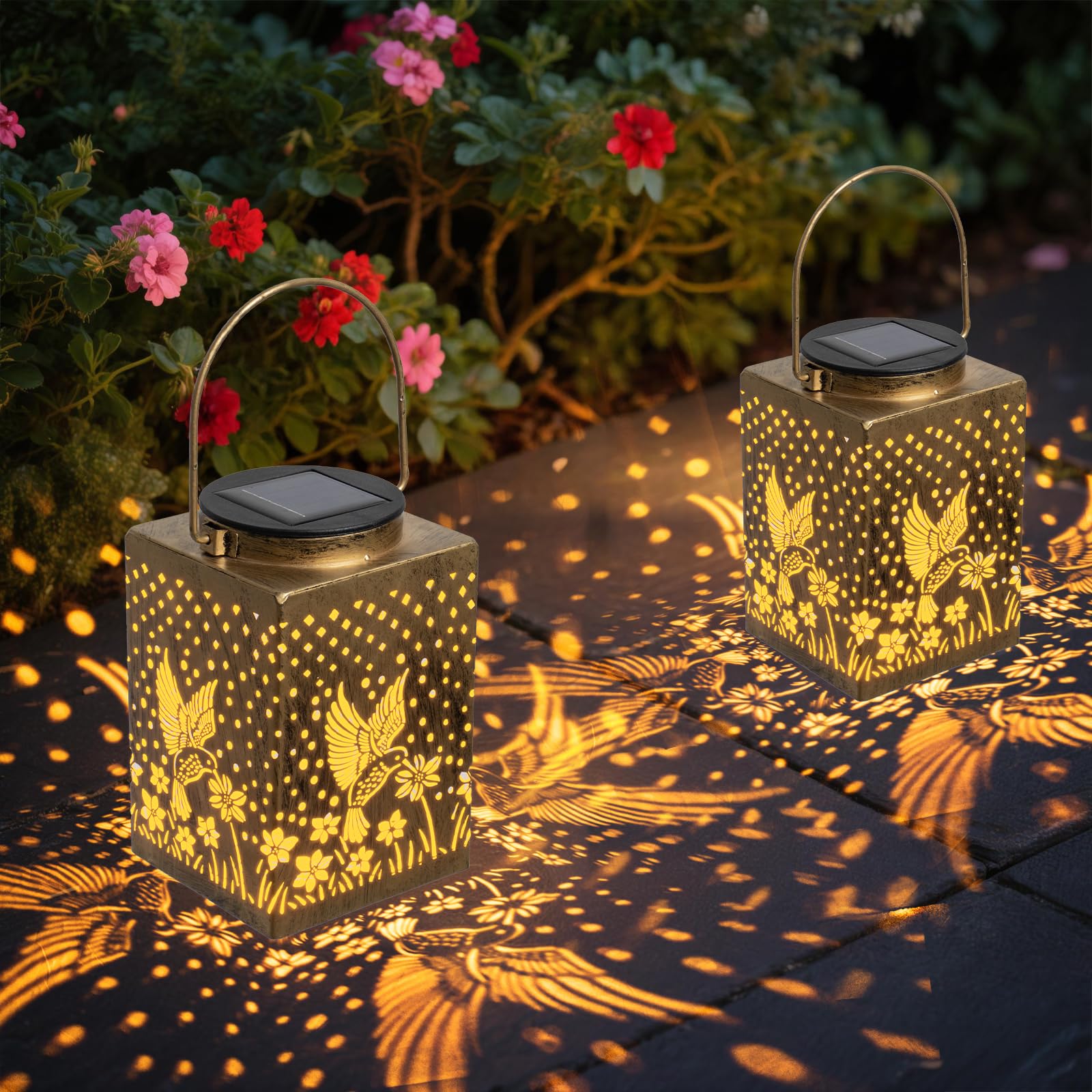 YWYWLED 2 Pack Bronze Solar Lights Outdoor Waterproof Decorative - Gifts for Women Mom Grandma, Hummingbird Garden Decor for Yar