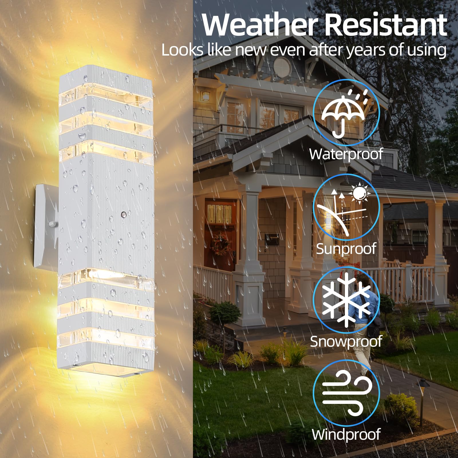 Dariisi Dusk To Dawn Modern Exterior Up And Down Outdoor Wall Lights, 2 Pack White Sconces For Garage Patio & Porch