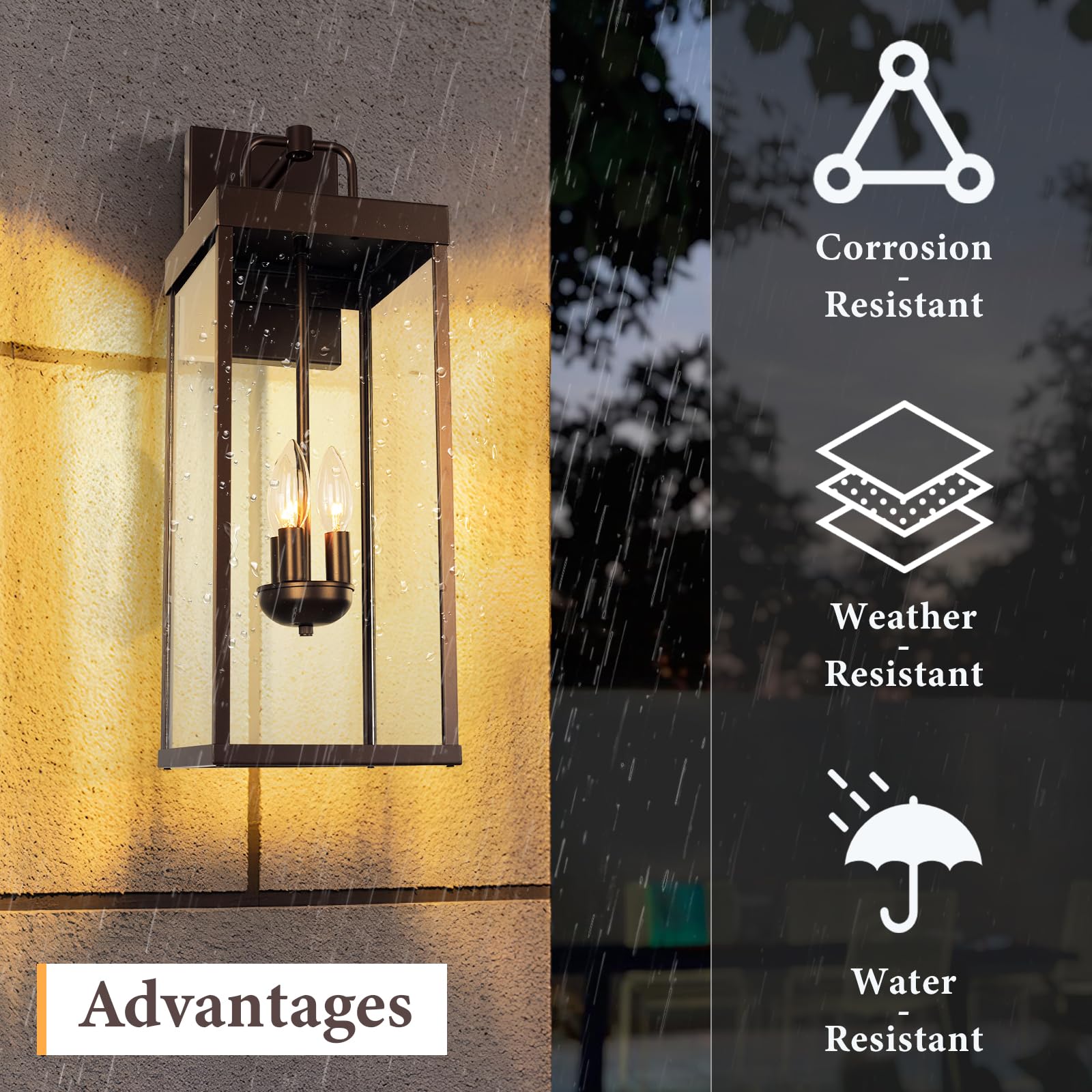 Diyel Outdoor Wall Sconce Light, 24 Inch Tall Transitional Exterior Wall Bracket Lighting With Clear Glass, Anti-Rust Powder Coat Bronze Modern Outside Wall Lantern For Front Porch Doorway, Rz008L Orb