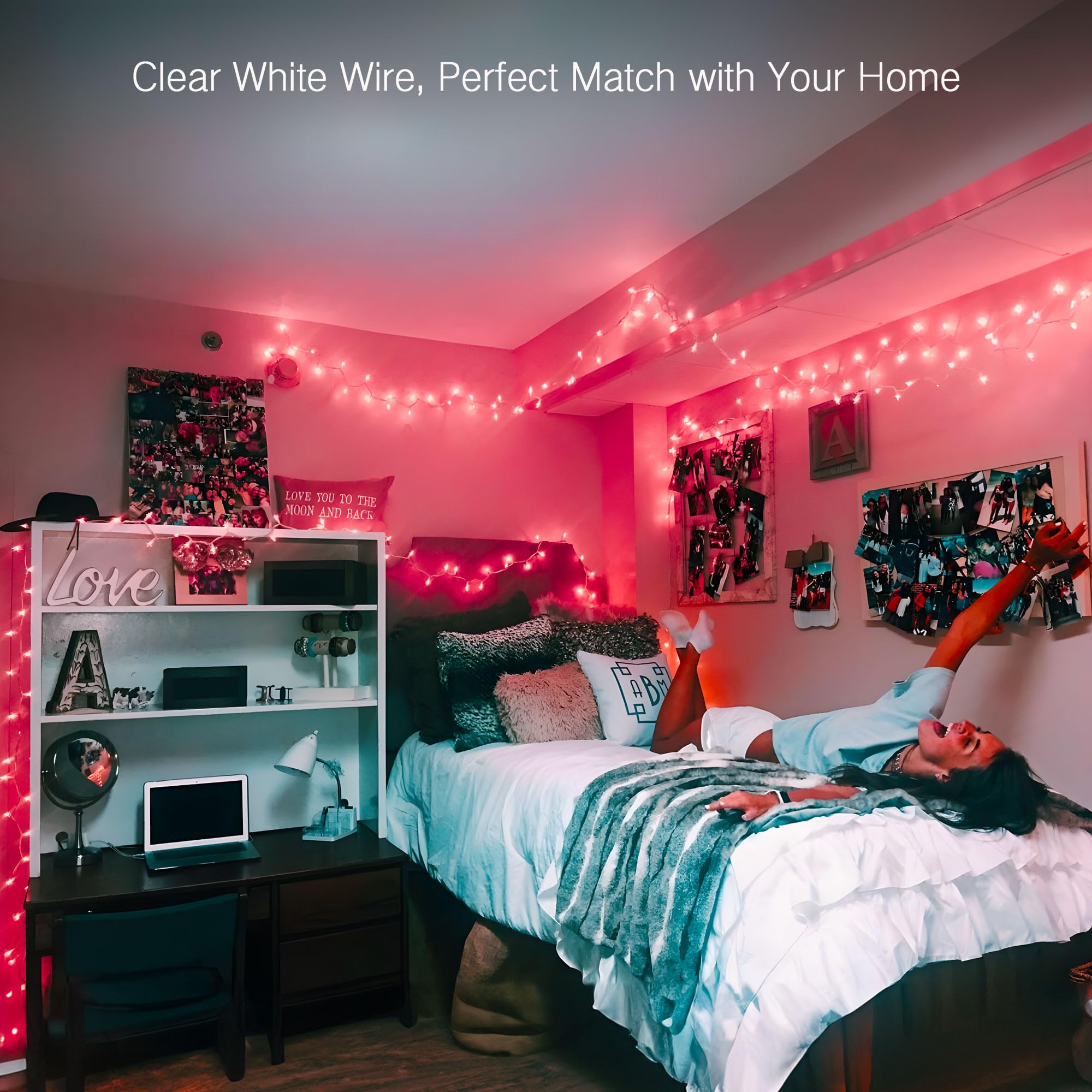 Brizled Pink Christmas Lights,300 Count 69.6Ft Incandescent Light Set Connectable, Indoor String Lights White Wire, Ul Certificated Mini Lights For Room Bedroom Valentine'S Day Wedding Birthday Decor