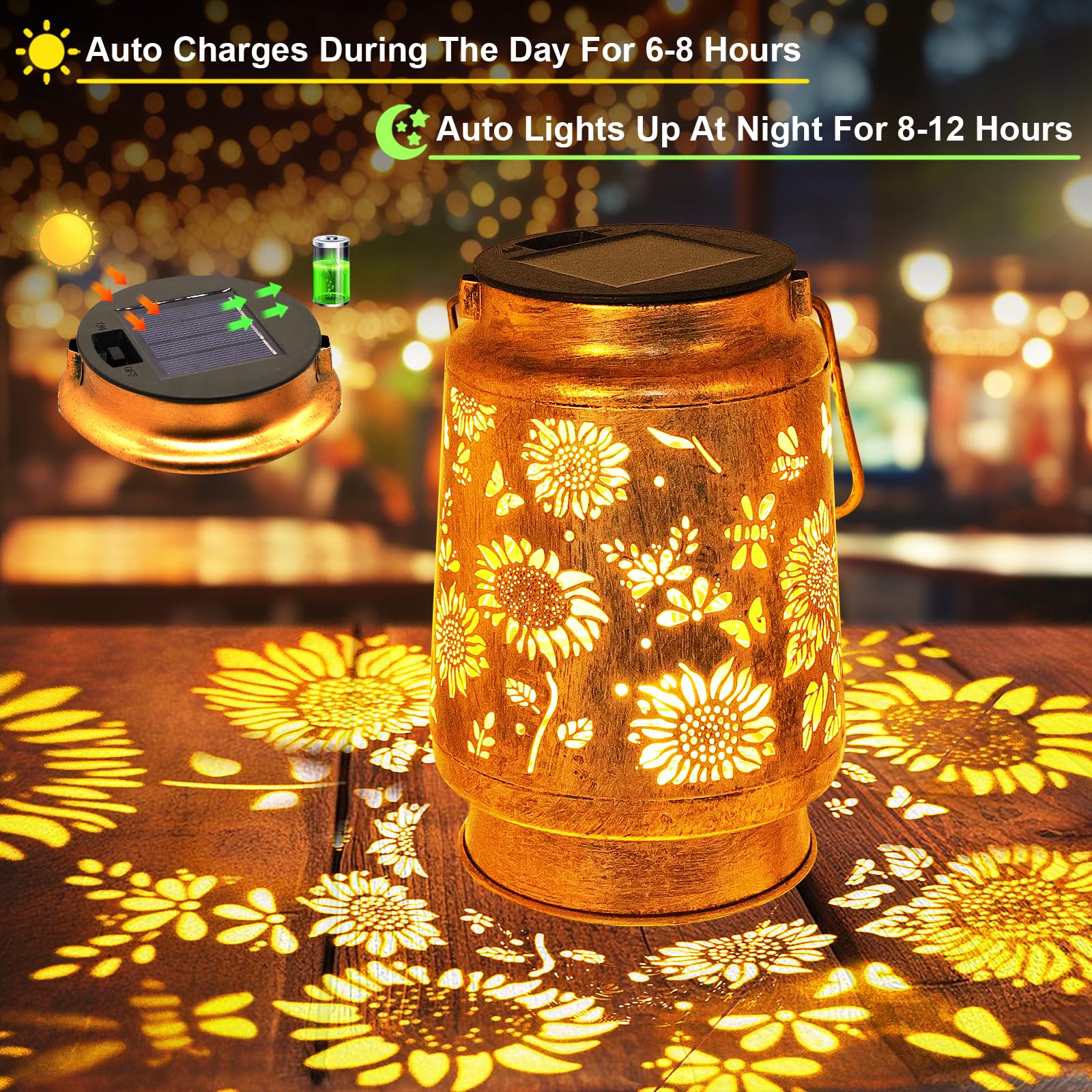 2 Pack Sunflower Solar Lanterns Garden Decor  Birthday Gifts For Women Mom Grandma Christmas  Metal Hanging Solar Lights Outdoor Waterproof Led Decoration With Shepherd Hook Outside For Yard Patio