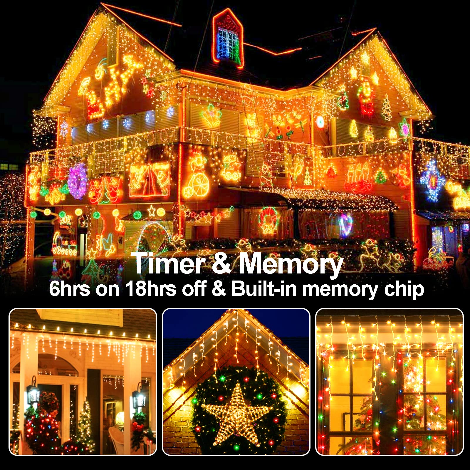 JXLEDAYY 1280 LED Christmas Lights Outdoor Warm White 131 FT Clear Wire 8 Modes Waterproof Model BG-CL3M3-306L01