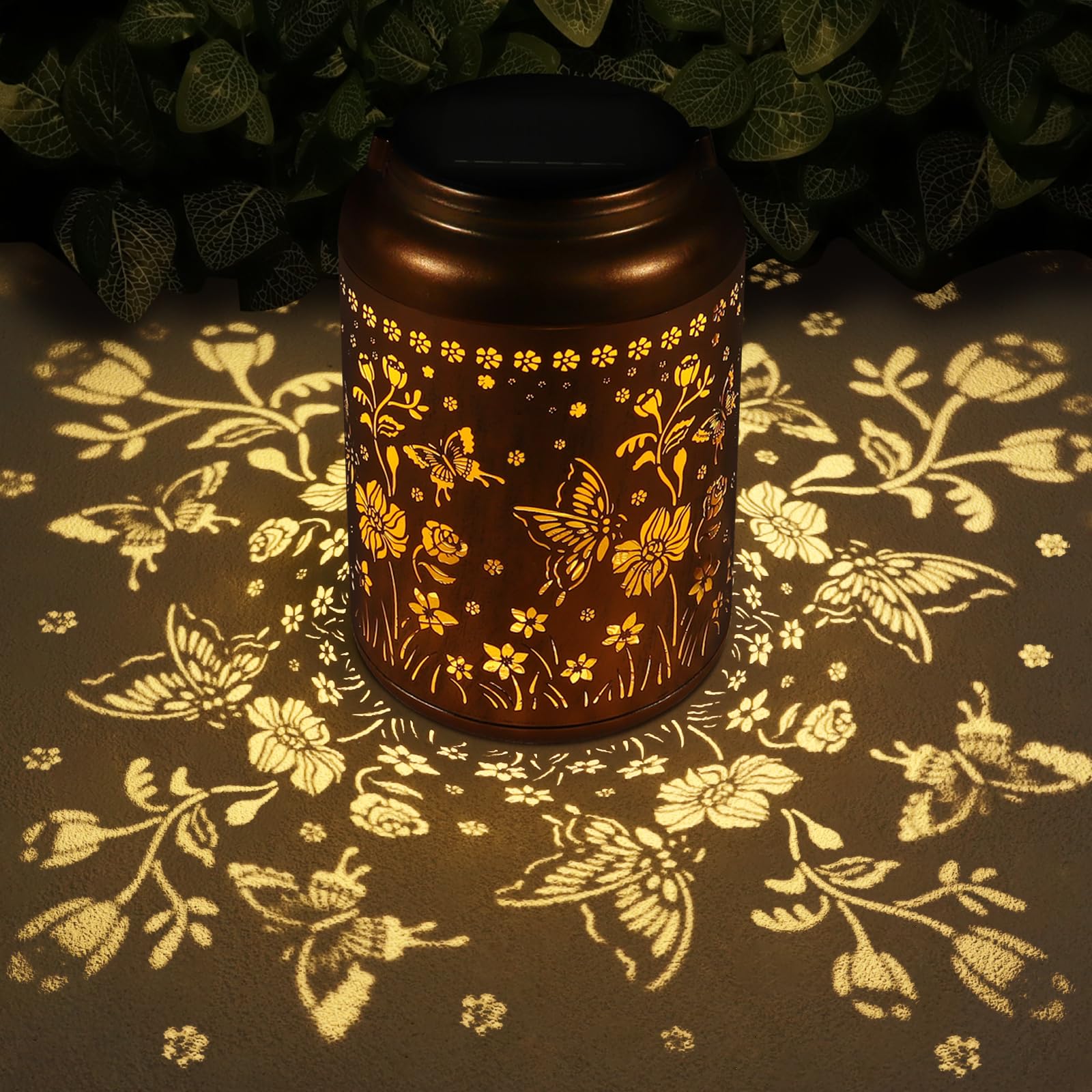Solar Lantern Outdoor Hanging Lights Christmas Birthday Gifts For Women Mom And Grandma Butterfly Flower Metal Garden Decor Outside Waterproof Led Solar Lanterns For Patio, Yard, Pathway,Landscape