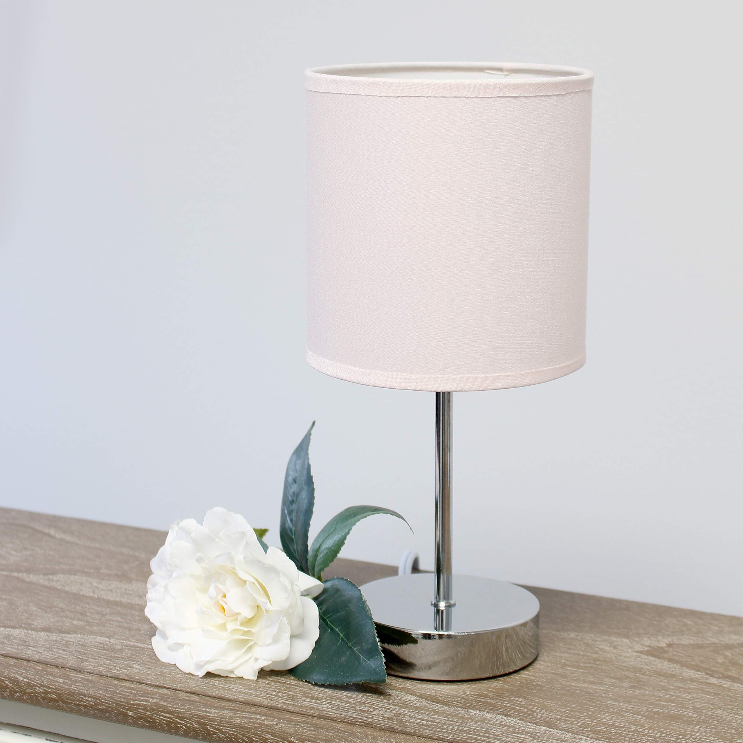 Simple Designs Lt2007-Bpk-2Pk Chrome Mini Basic Table Lamp With Fabric Shade 2 Pack Set, Blush Pink