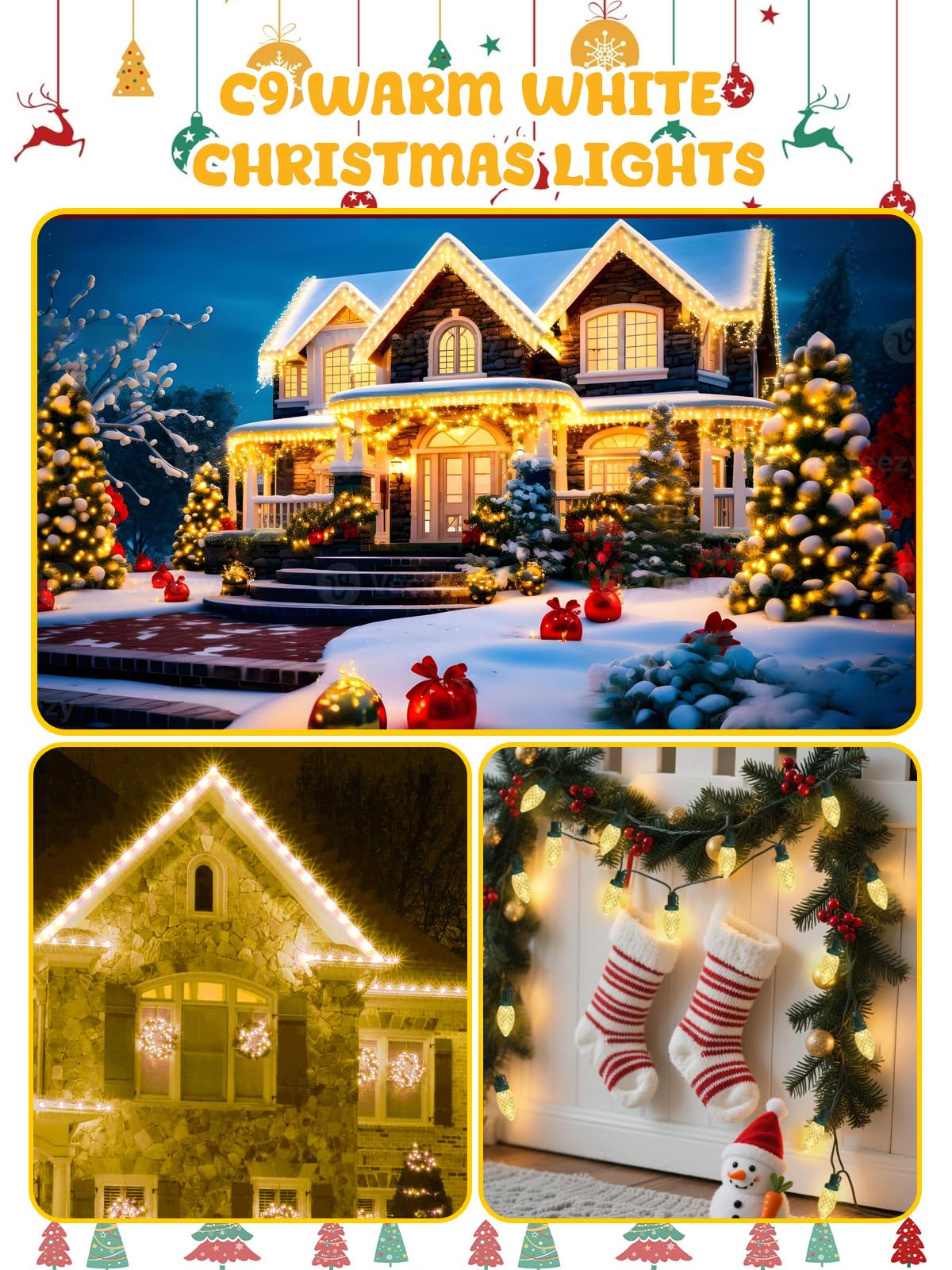 2-Pack C9 Christmas String Lights Plug In  66 Ft 100 Led Christmas Lights Connectable With 8 Modes & Timer  Waterproof Fairy Twinkle Light Indoor Outdoor For Xmas Tree Yard Decorations (Warm White)