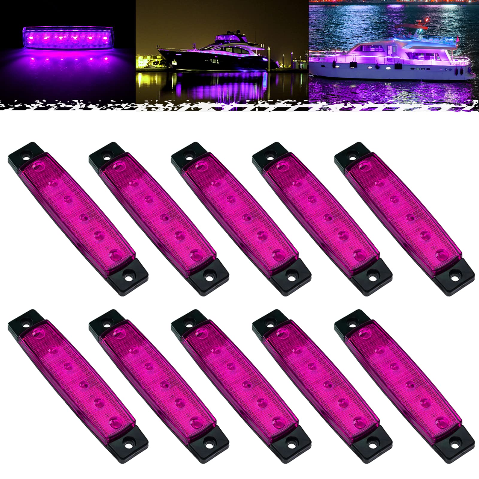 PSEQT LED Boat Interior Lights, Waterproof Courtesy Light Strip, 10Pcs, Purple, PC Lens, ABS Housing